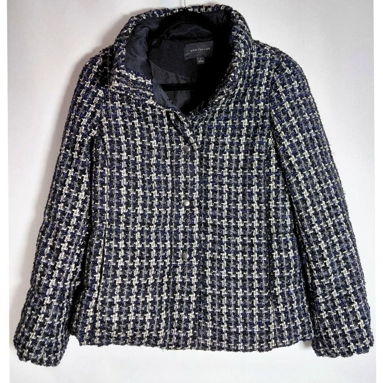 Ann Taylor ANN TAYLOR Tweed Jacket Black White Plaid Long Sleeve Women Size S Size S / US 4 / IT 40 - 2 Thumbnail