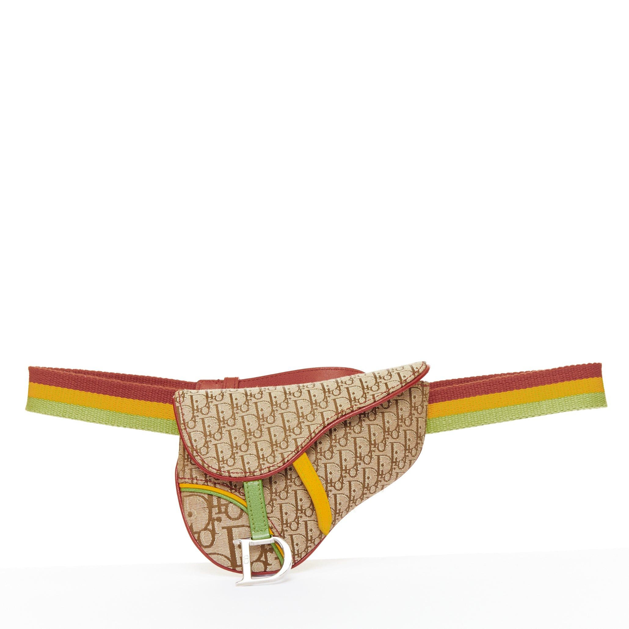 Dior rare CHRISTIAN DIOR John Galliano 2004 Rasta Trotter brown canvas monogram mini saddle belt bag Size ONE SIZE - 1 Thumbnail
