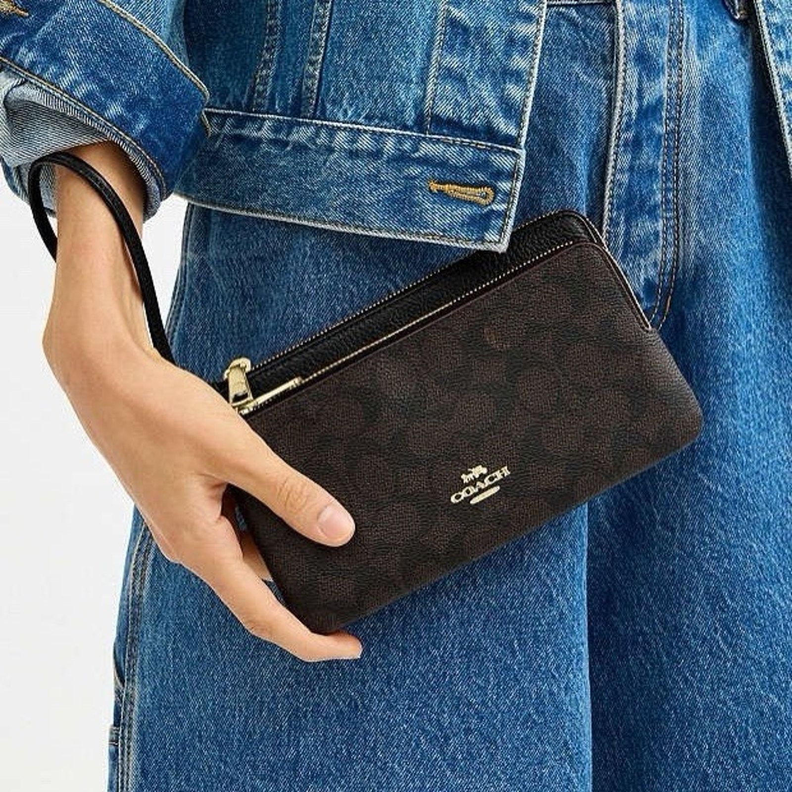 Coach NWT Coach Double Zip Wallet Wristlet CX161 Gold/Walnut/Black Size ONE SIZE - 6 Thumbnail