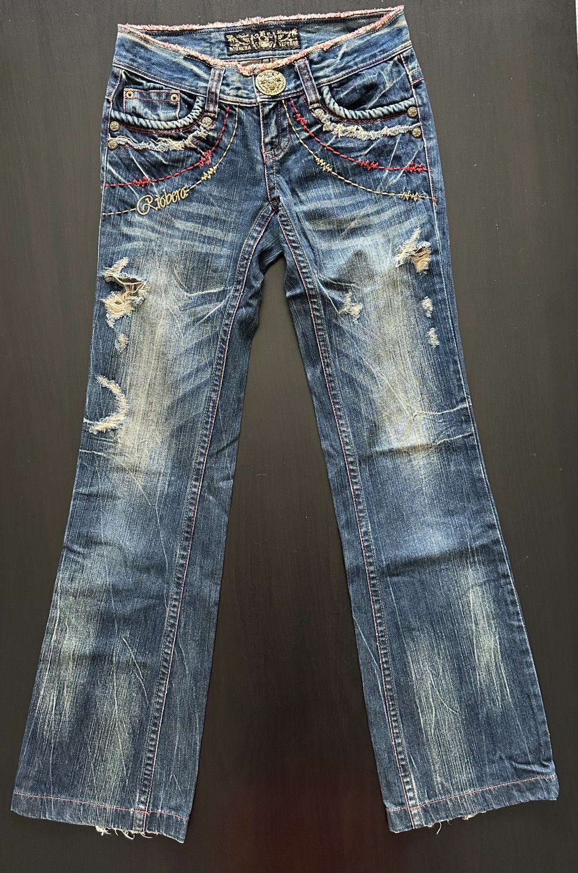Vintage Riobera Y2K Distressed Flared Denim Jeans Japanese Archive Size 25" / US 0 / IT 36 - 2 Thumbnail