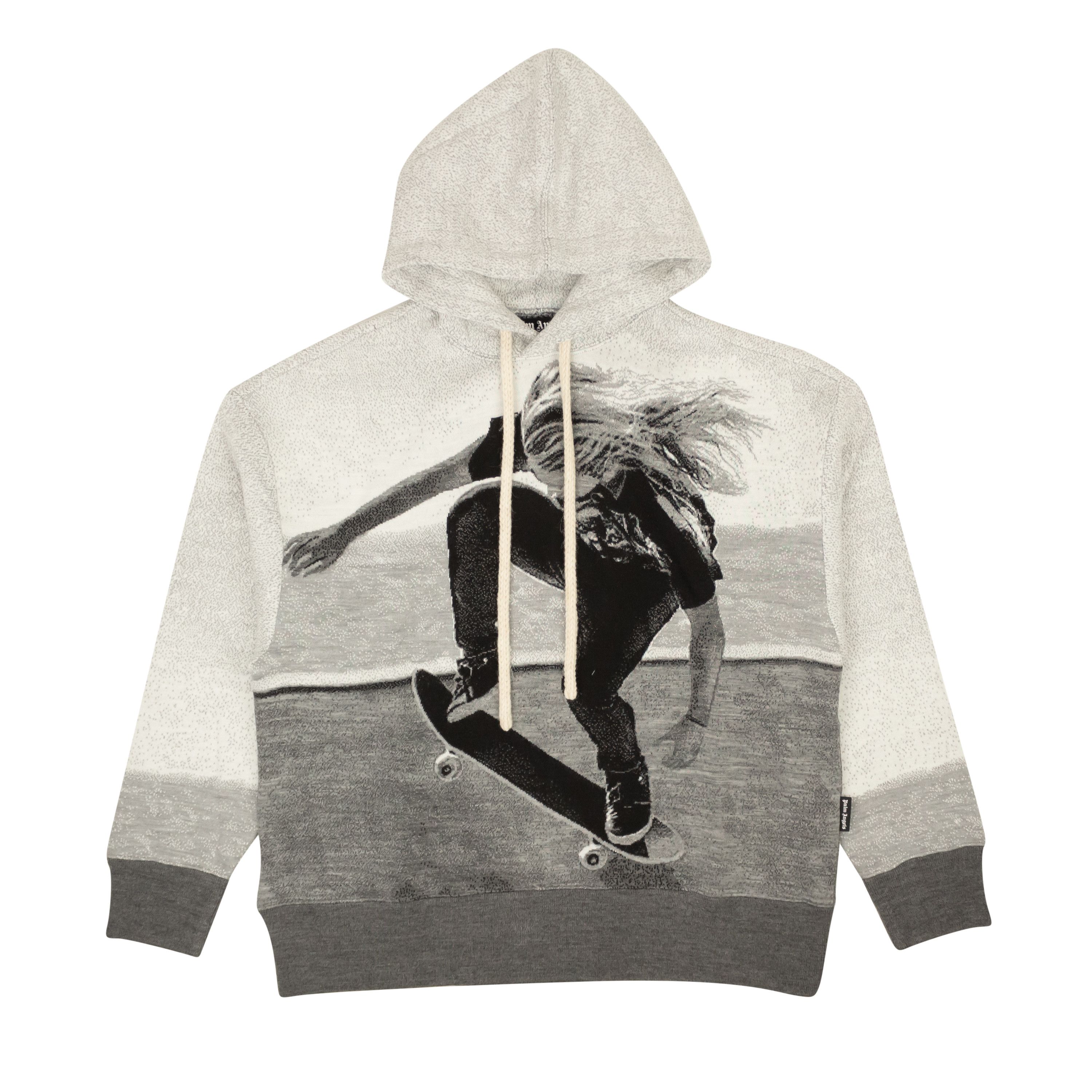 image of Palm Angels Grey Jacquard Skater Print Hoodie Sweatshirt Size M, Men's