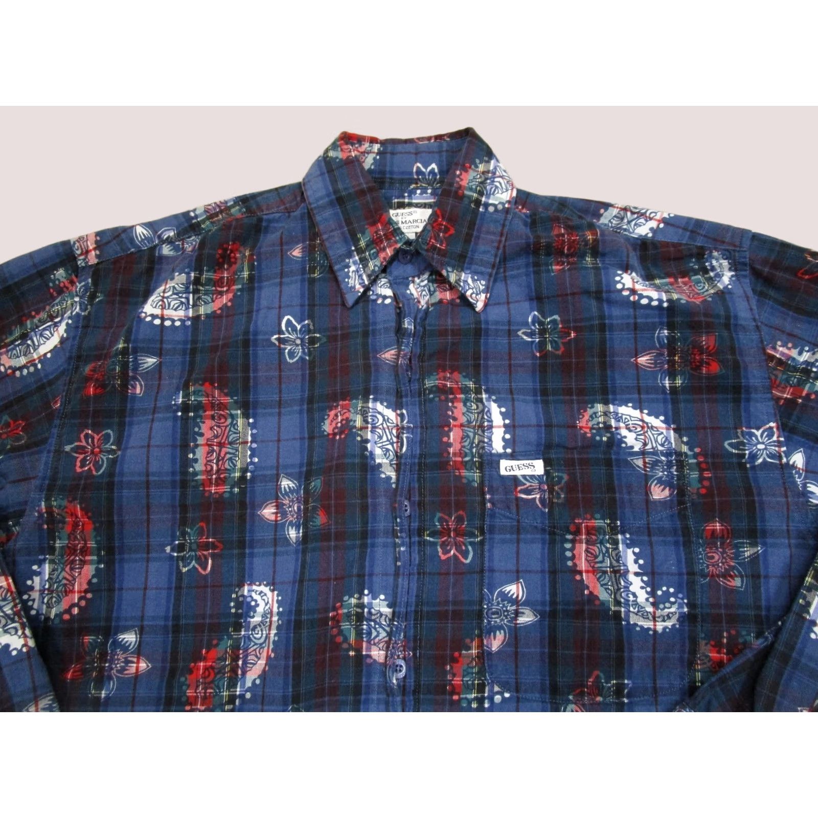 Guess VINTAGE GUESS Shirt Mens M Blue Paisley 90s Long Sleeve Cotton Button-Up Size US M / EU 48-50 / 2 - 1 Thumbnail