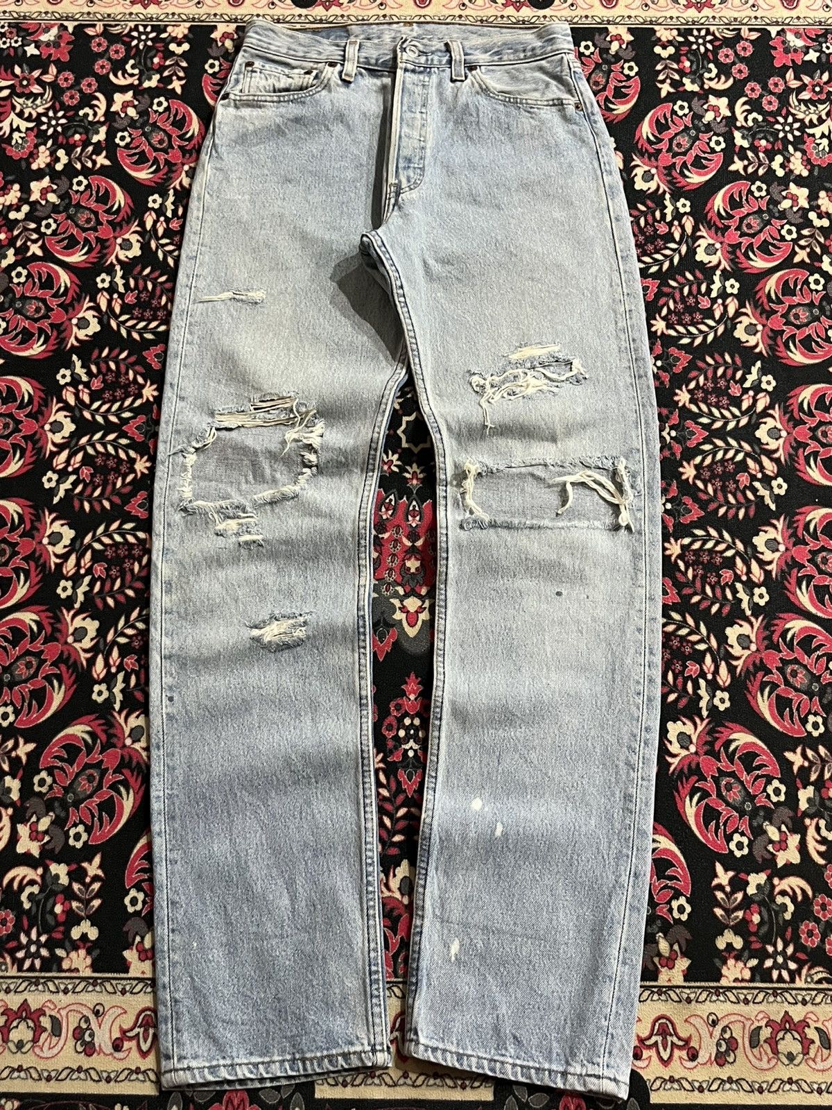 Levi's Vintage Y2K Levi’s 501 Light Blue Washed Distressed Jeans Size 30" / US 8 / IT 44 - 1 Thumbnail