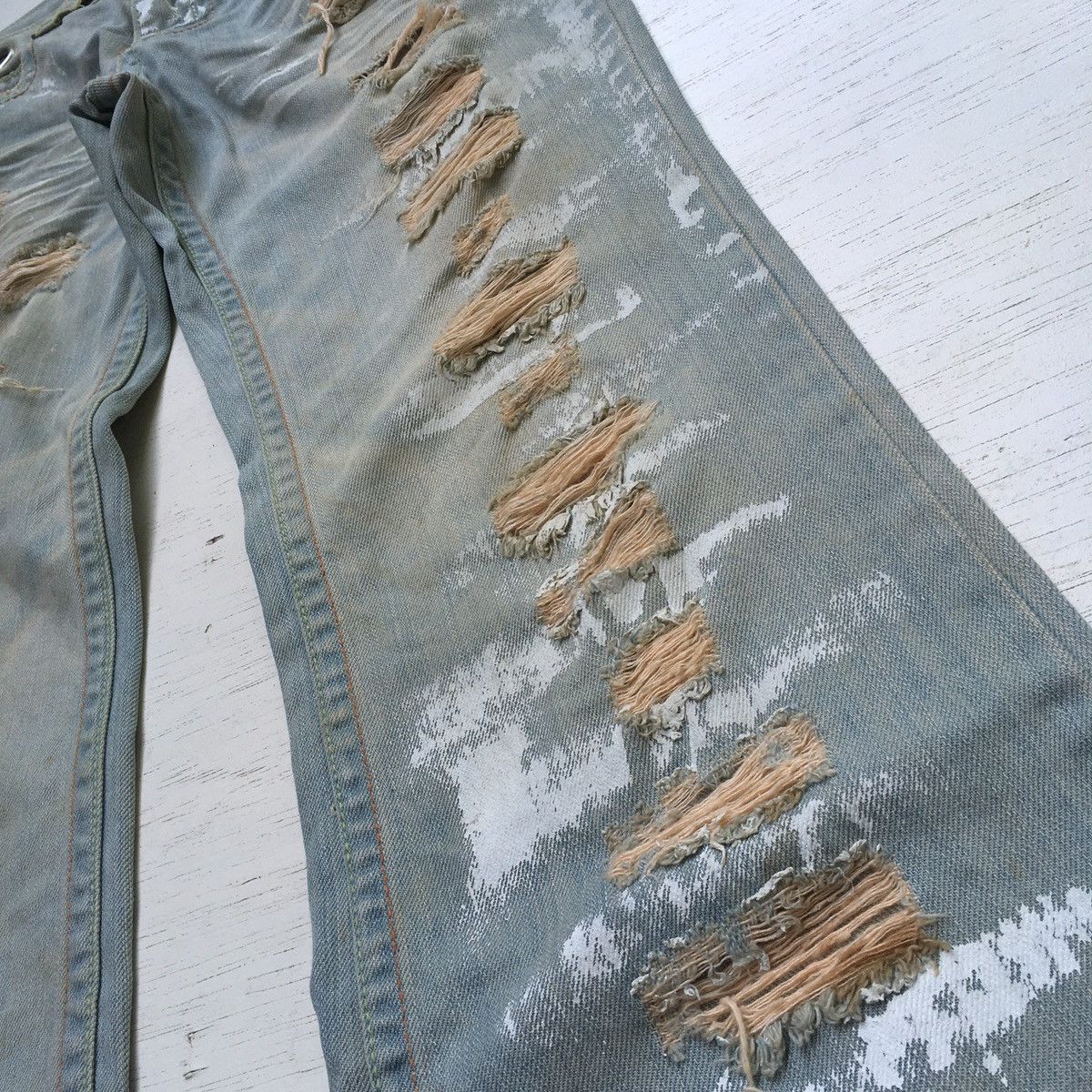 Japanese Brand Trashed Flared Denim Low Rise Paint Splash Size US 32 / EU 48 - 11 Thumbnail