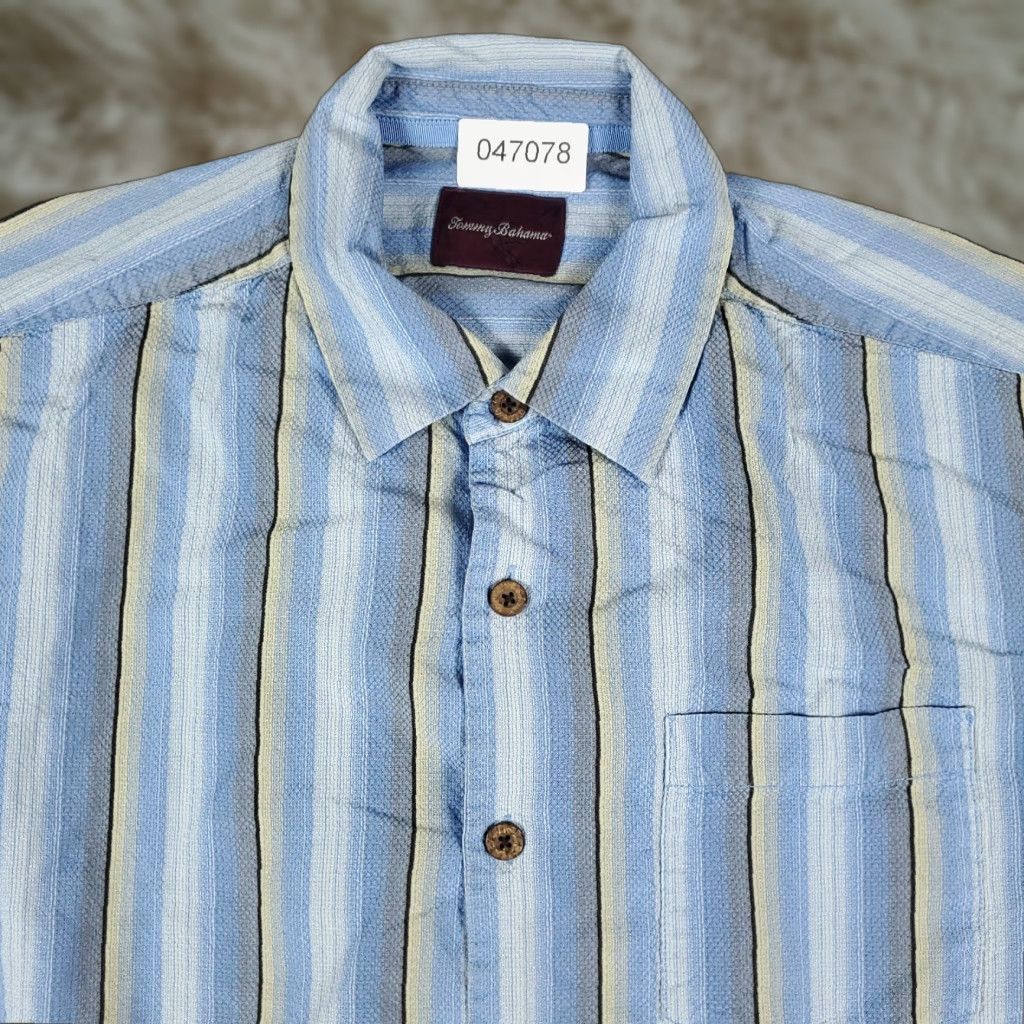 Tommy Bahama Tommy Bahama Shirt Mens M Blue Striped Hawaiian Button-Up Short Sleeve Silk Size US M / EU 48-50 / 2 - 1 Thumbnail