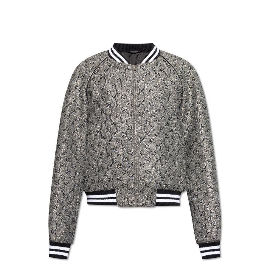 Gucci GUCCI Gray Bomber Shimmering Appliques Jacket New & Authenti Size US XL / EU 56 / 4 - 1 Preview