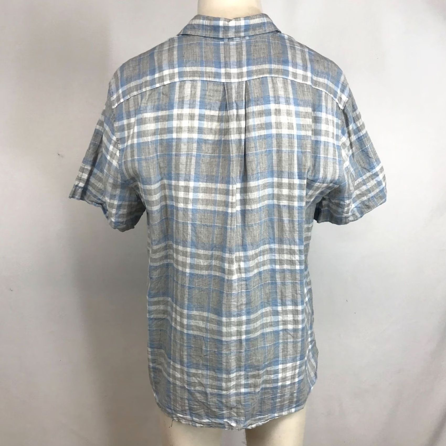 Vince Vince. Mens L Gray Plaid Short Sleeve Button-Up Linen Blend Classic Shirt Size US L / EU 52-54 / 3 - 5 Thumbnail
