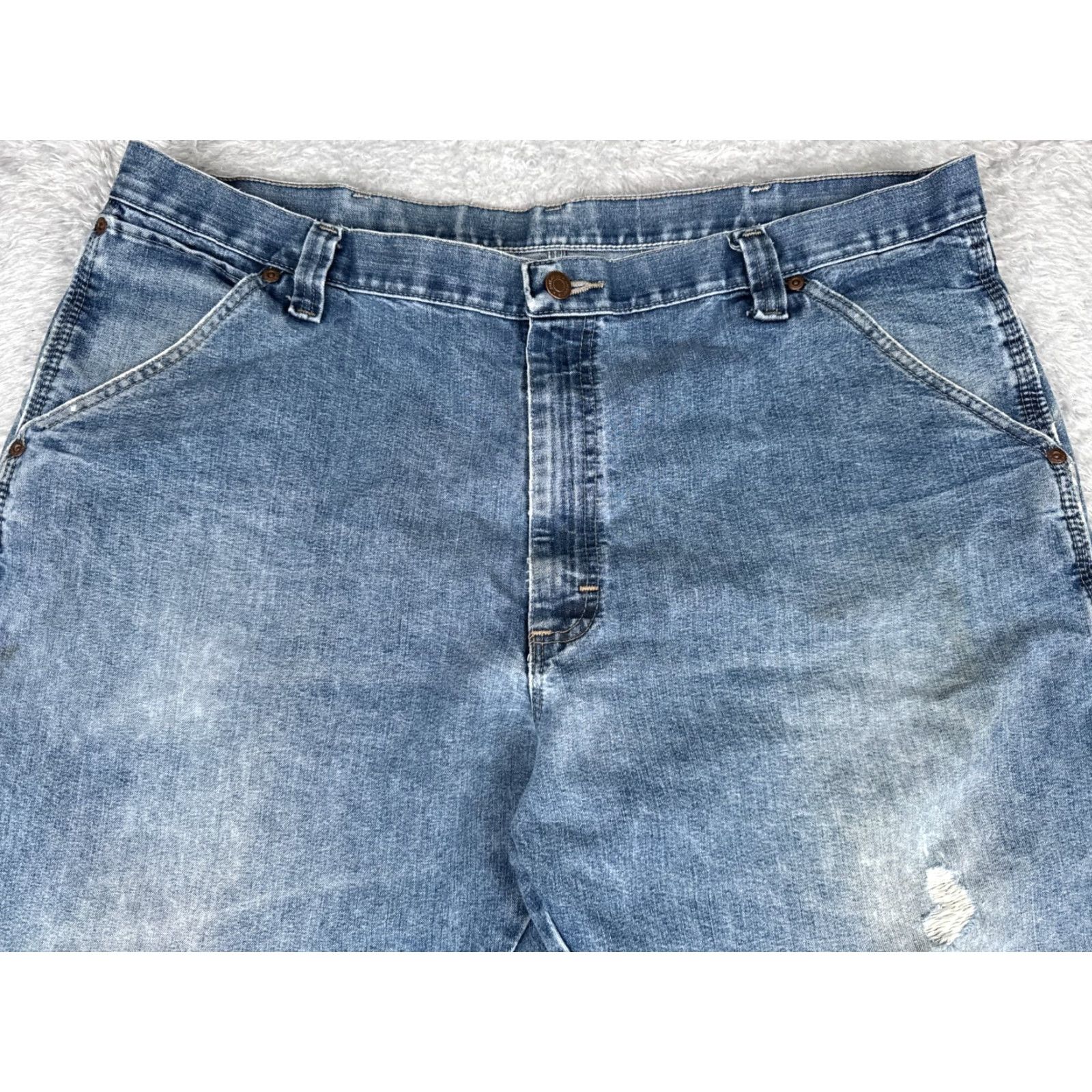 Wrangler Wrangler Jeans Mens 40x30 Blue Denim Straight Leg Carpenter Triple Stitched Work Shirt? Size US 40 / EU 56 - 4 Thumbnail