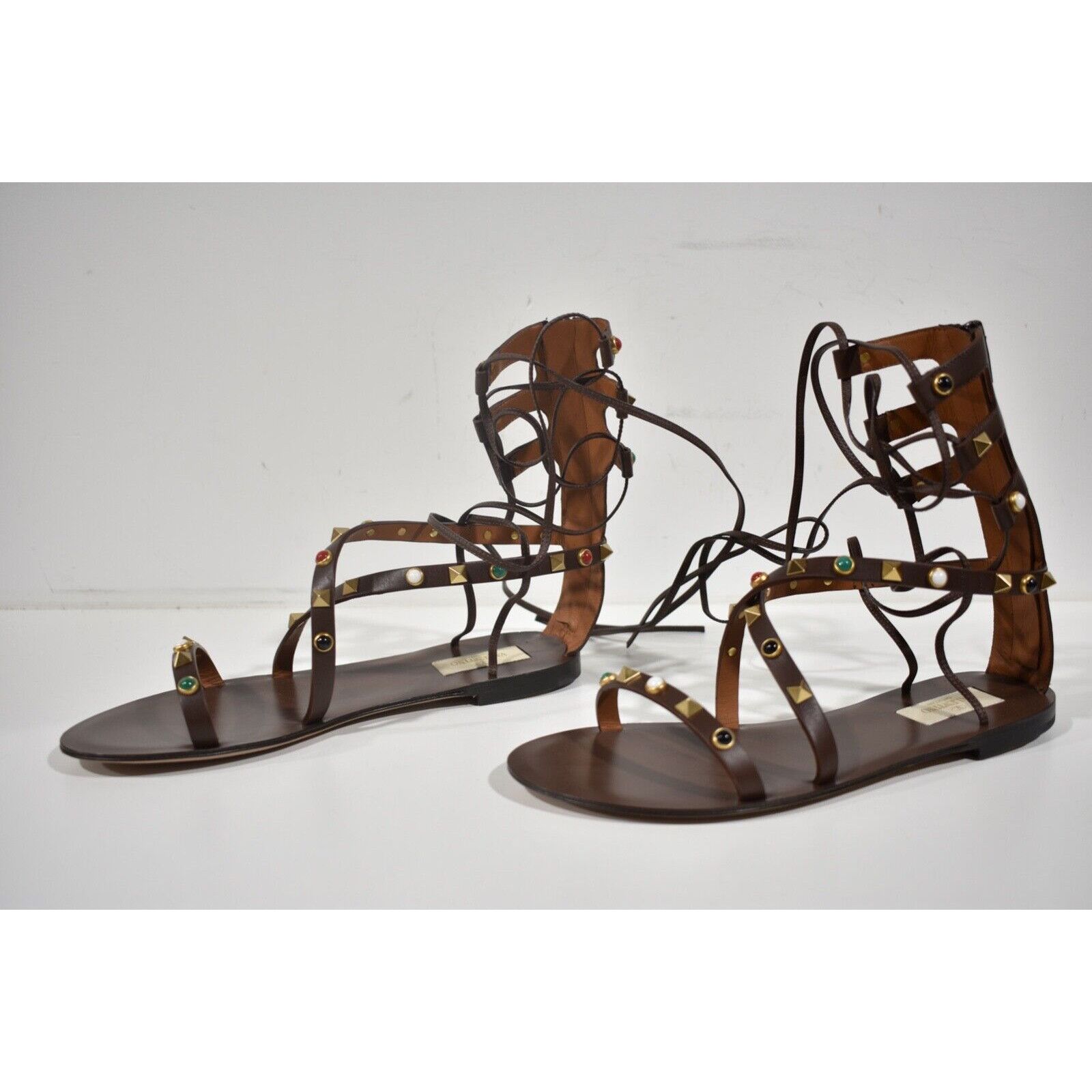 Valentino Valentino Rockstud Brown Beaded Strap Gladiator Lace Up Size US 8 / IT 38 - 9 Thumbnail