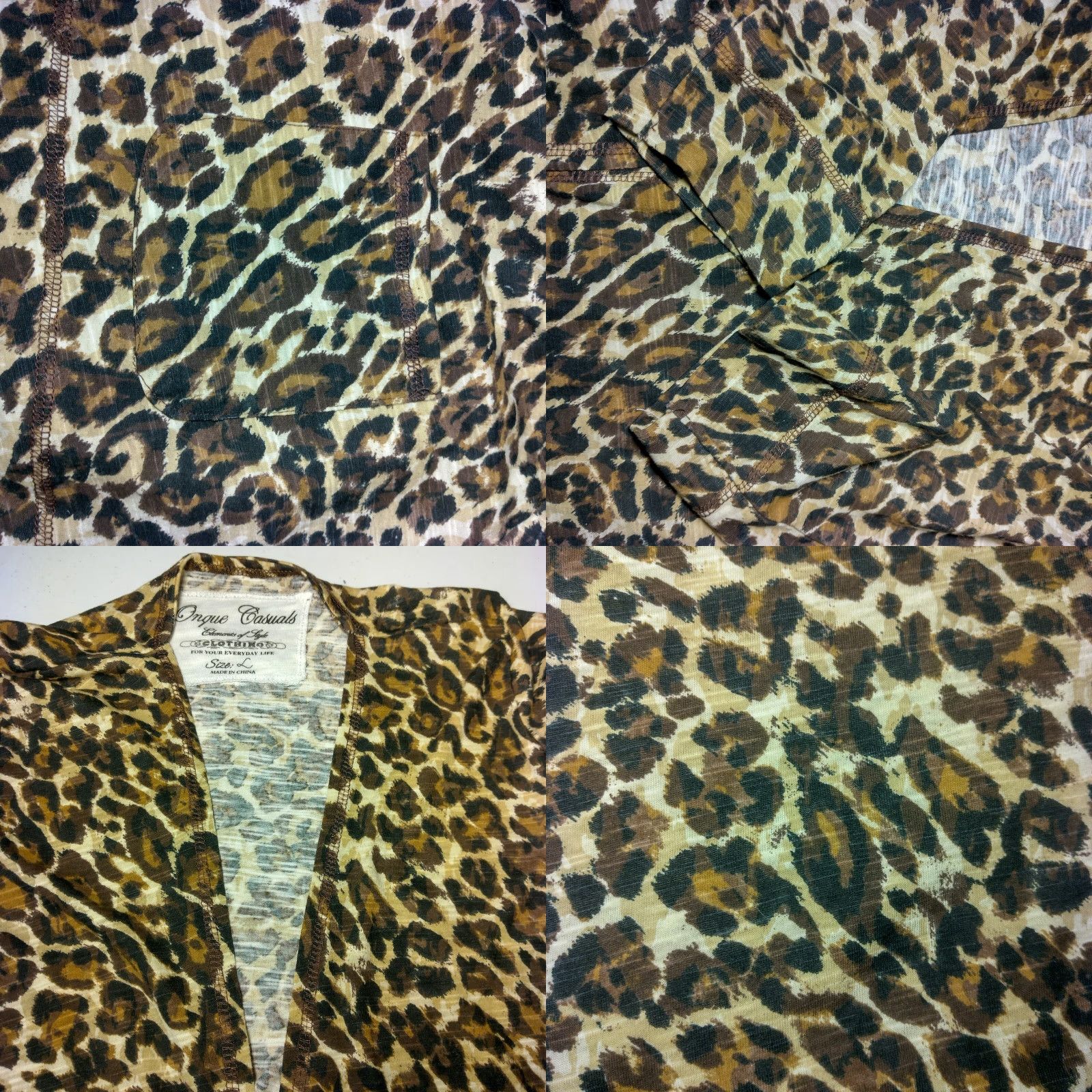 Vintage VINTAGE Onque Casuals Women's Knit Cardigan Large Animal Print Cheetah Leopard Open Front Brown Size L / US 10 / IT 46 - 8 Thumbnail