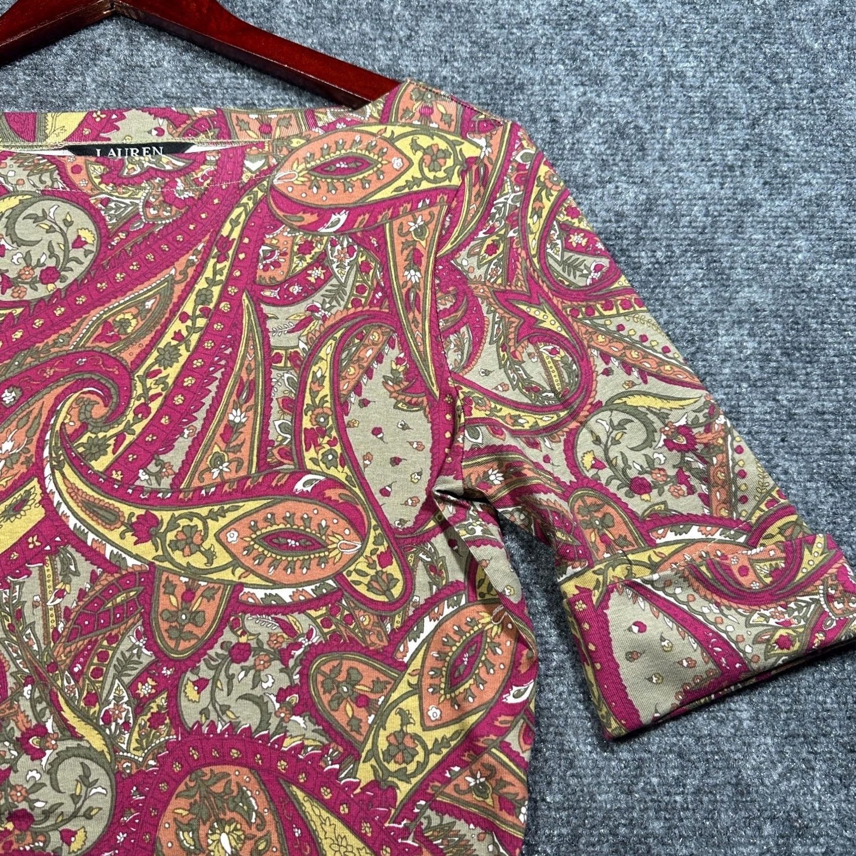 Ralph Lauren Ralph Lauren Black Label Knit Top Womens Medium Stretch Cotton 3/4 Cuffed Sleeve Boat Neck Multicolor Paisley Knit Pullover Shirt M Womens Size M / US 6-8 / IT 42-44 - 3 Thumbnail