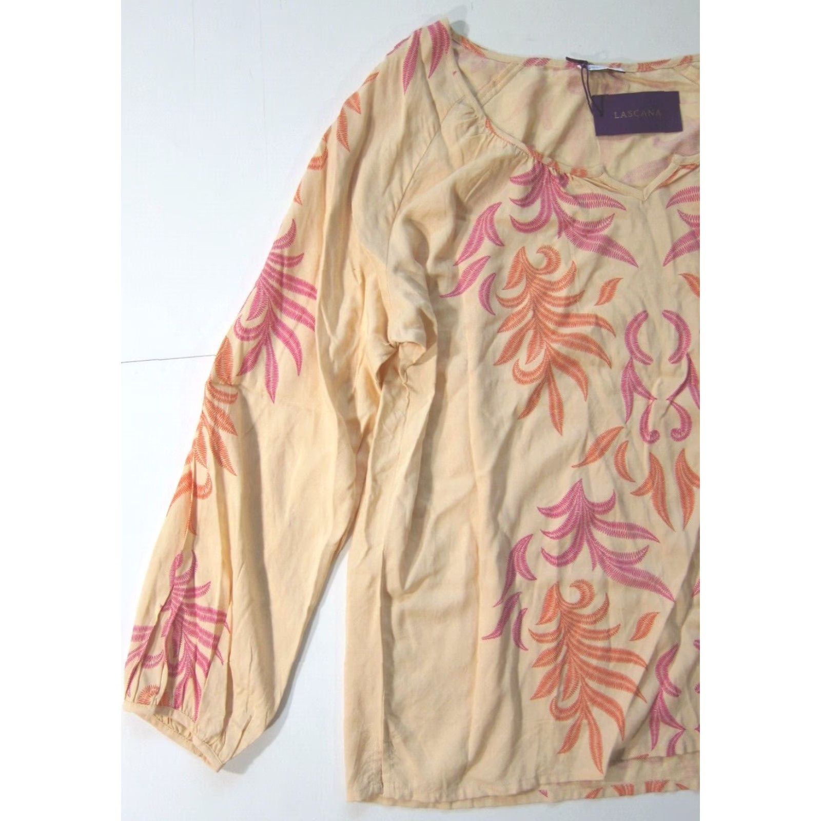 Vintage NWT Lascana 100% Rayon Peach Pink Orange Long Sleeve Peasant Blouse Women 12 Size XL / US 12-14 / IT 48-50 - 7 Thumbnail