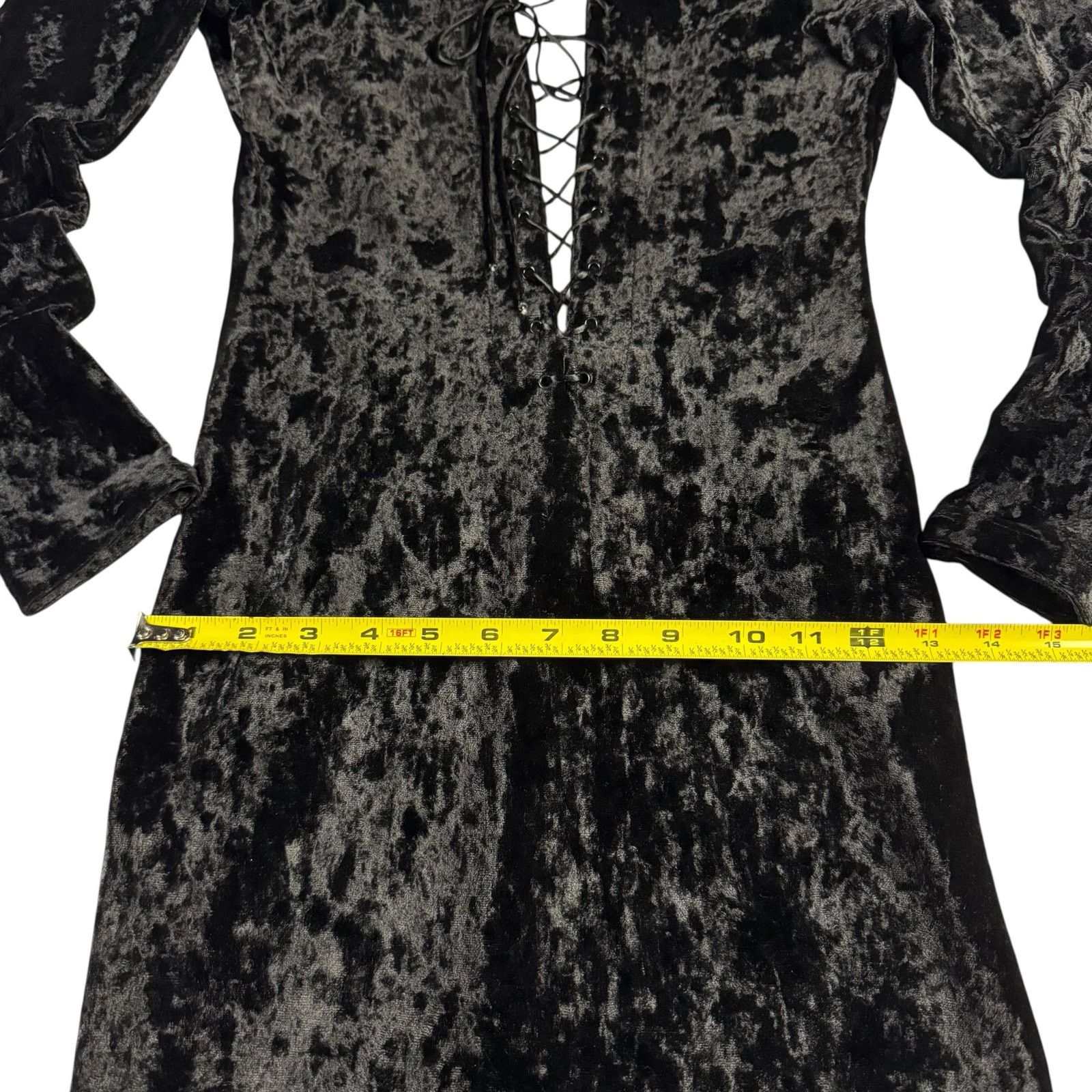 Vintage Vintage 90s Black Goth Velvet Open Back Lace-Up Midi Dress Size S / US 4 / IT 40 - 8 Thumbnail