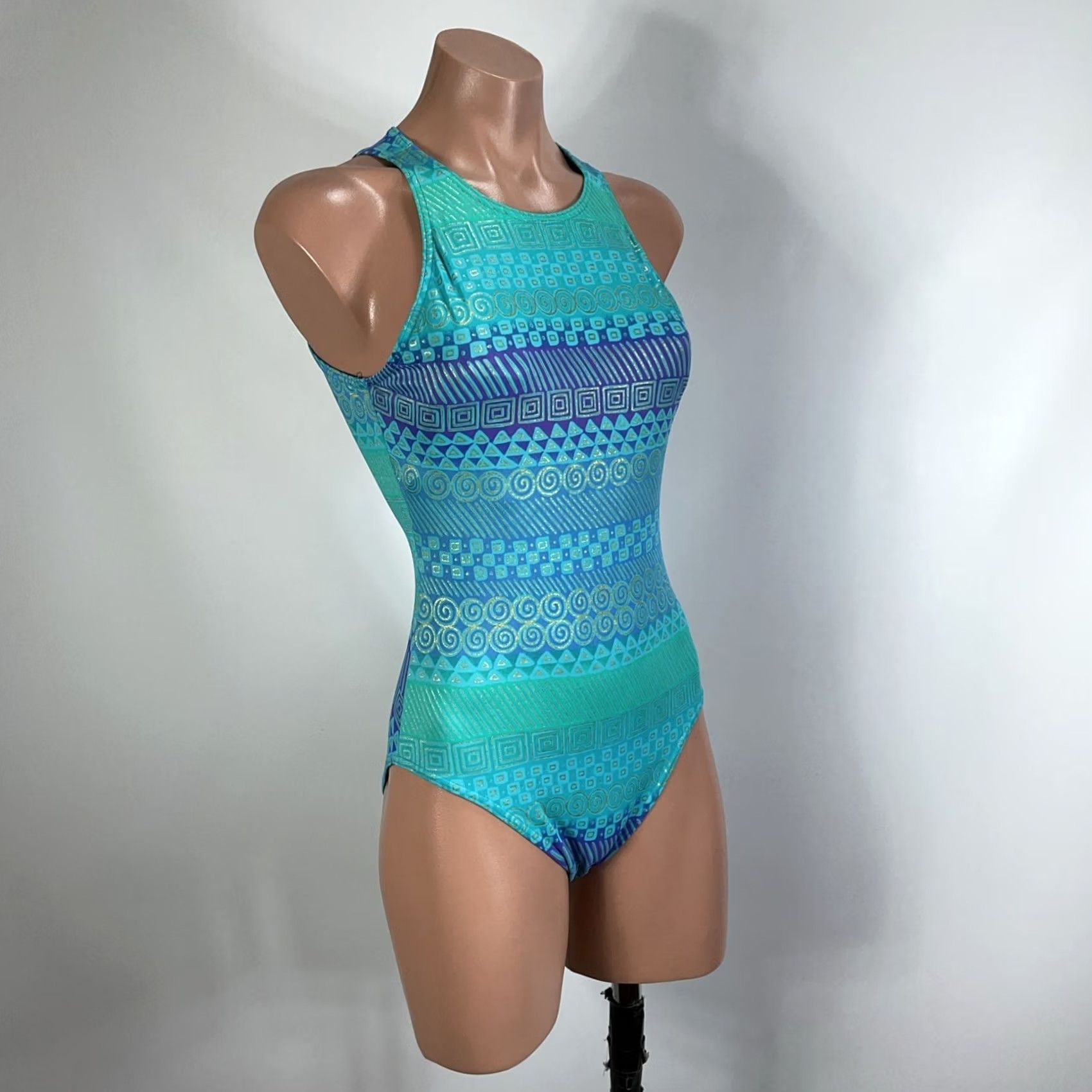 Vintage VINTAGE It Figures Suit Womens 10 Blue VTG Women One Piece Swimsuit Tummy Thinner Metallic Backless Y2K Size ONE SIZE - 3 Thumbnail