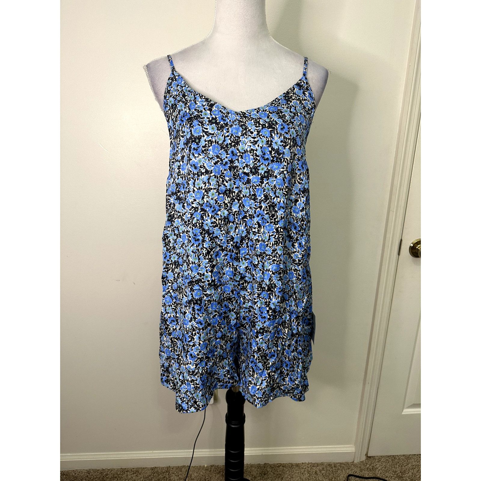 Topshop Topshop Women's Blue Grunge Floral Satin Romper 10 NWT Size 32" / US 10 / IT 46 - 2 Thumbnail