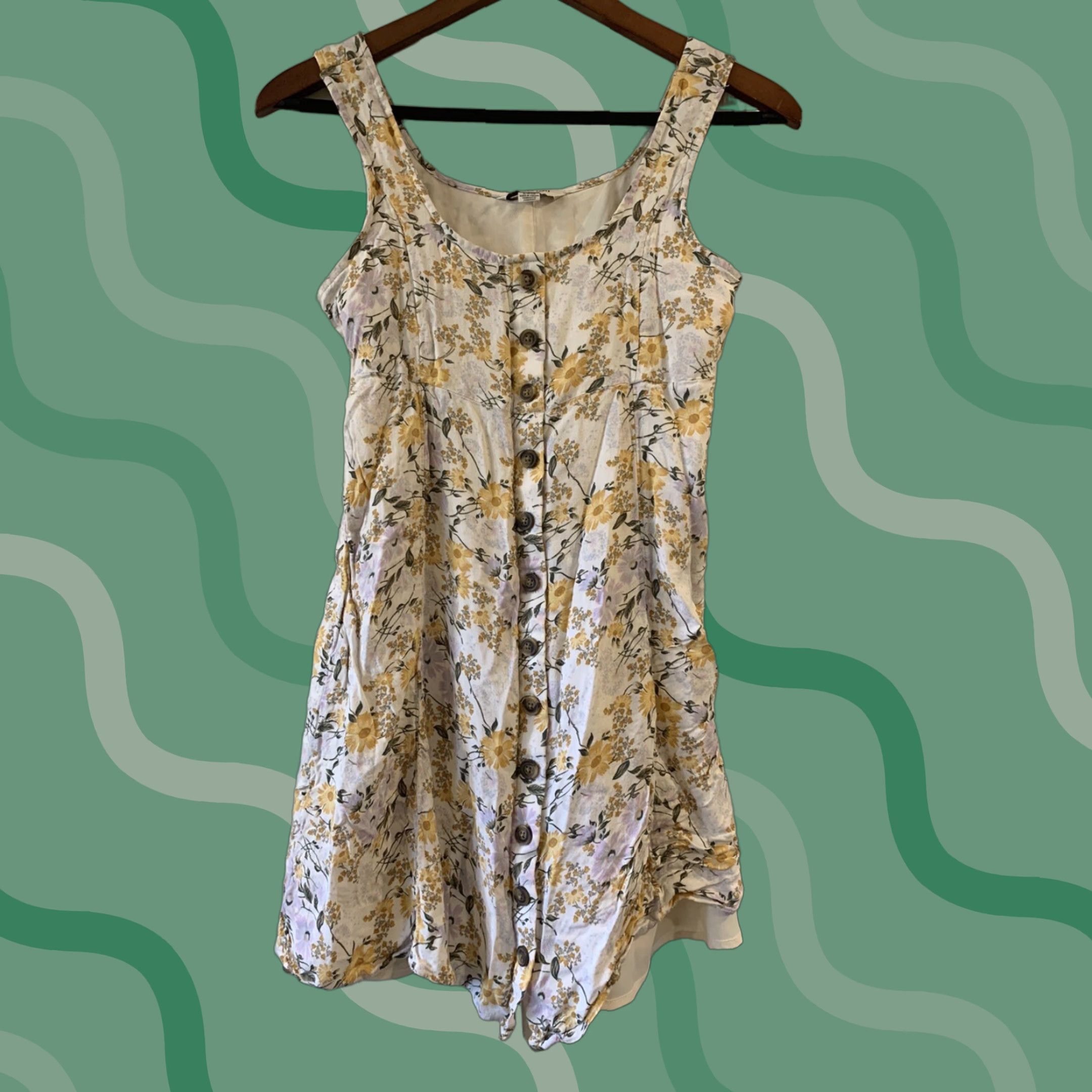 American Eagle Outfitters American Eagle Floral Tie Front Button Mini Dress Small Woman S Green Size S / US 4 / IT 40 - 1 Thumbnail
