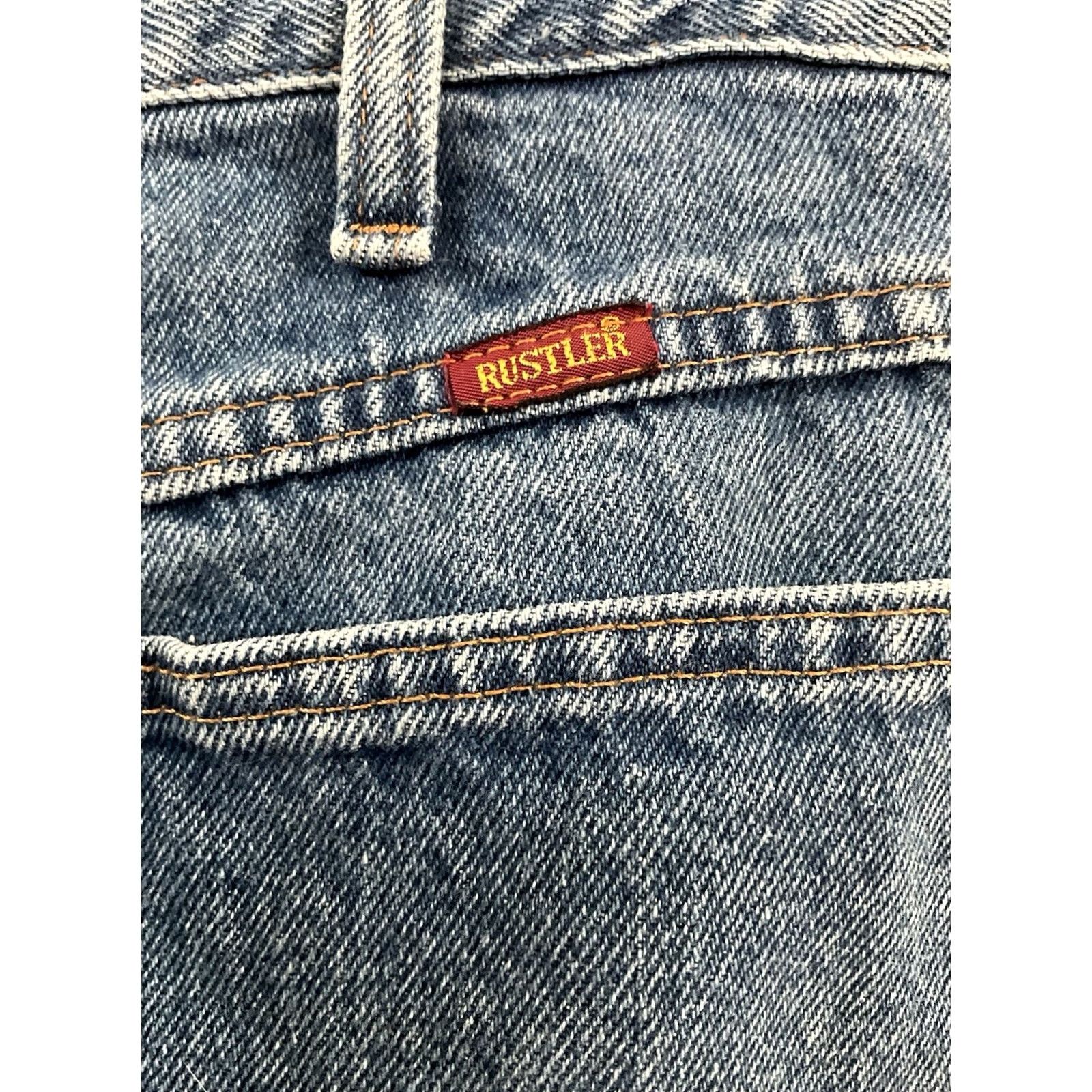 Denime VINTAGE Rustler Jeans Men Regular Fit Straight 34x29 Blue Denim 5-Pocket Distressed Logo 80s 90s Mens Size US 34 / EU 50 - 5 Thumbnail