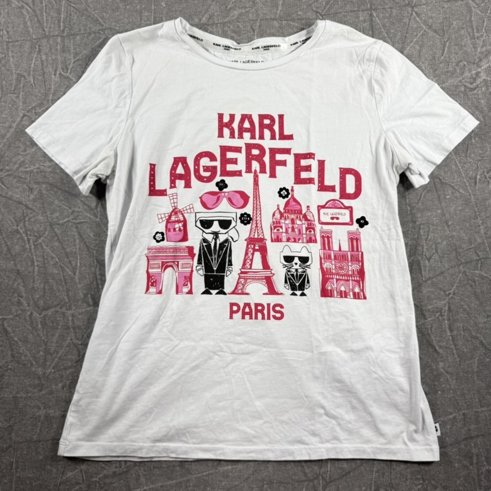 Karl Lagerfeld Karl Lagerfeld Shirt Women's M White Pink Paris Studs Size M / US 6-8 / IT 42-44 - 1 Thumbnail