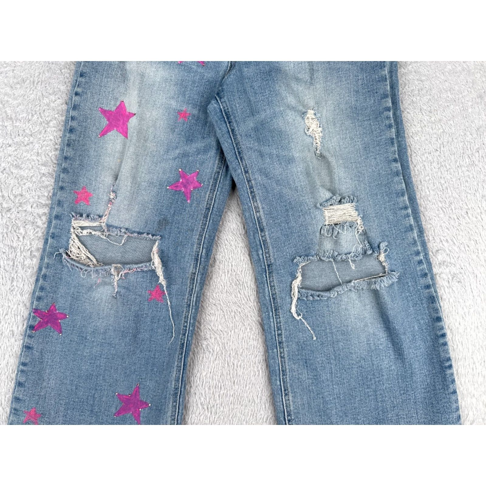 Vintage SO Jeans Juniors Blue Denim Wide Leg High Rise Jeans Women Cotton Blend Distressed 5-Pocket Design Medium Wash 9 Size 30" / US 8 / IT 44 - 3 Thumbnail