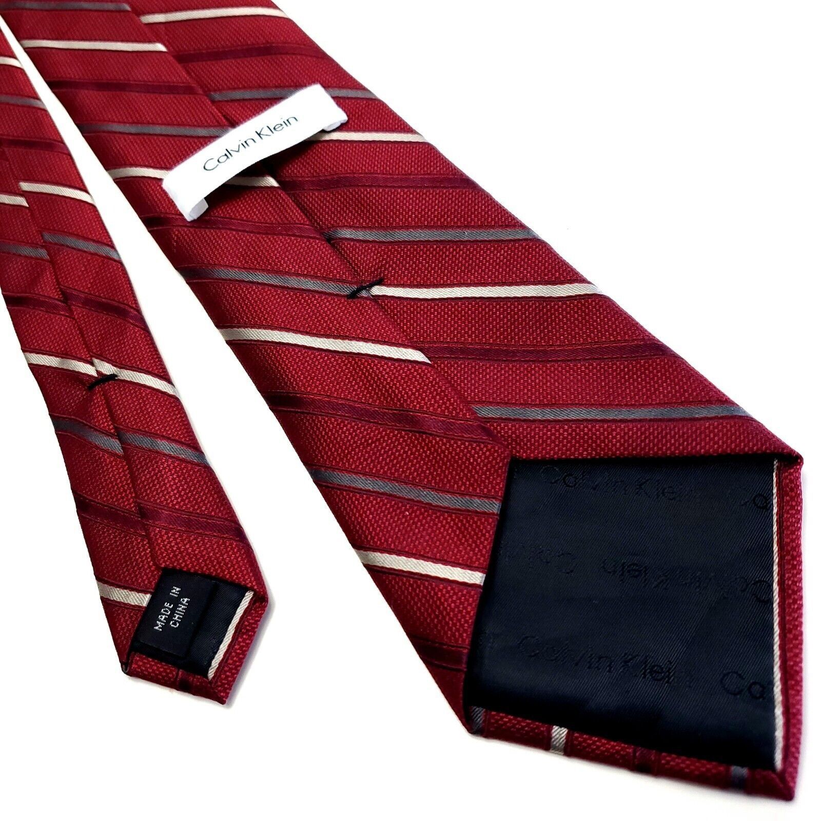 Calvin Klein Calvin Klein Red Silk Tie Woven Striped Size ONE SIZE - 3 Thumbnail
