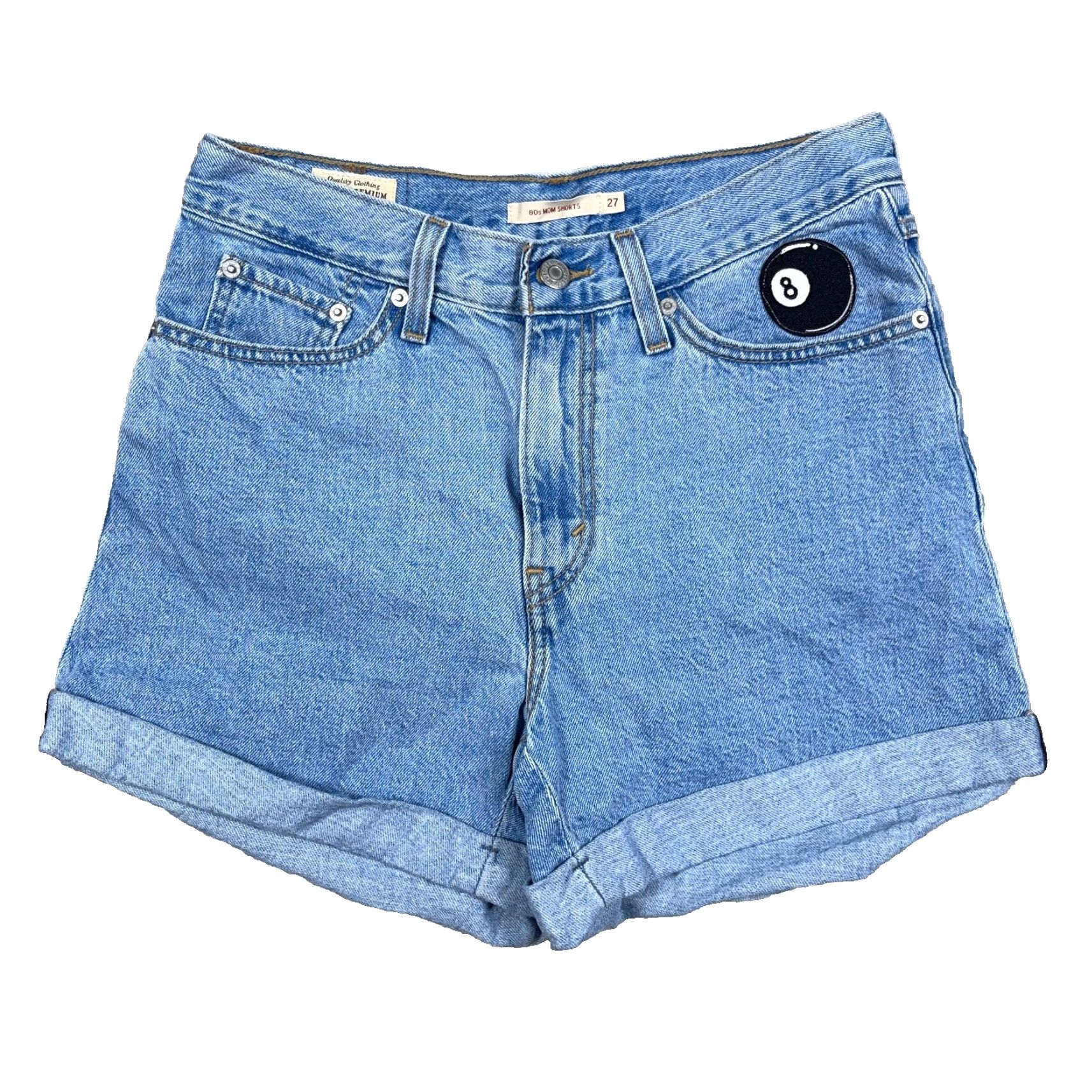 Levi's Levis Mom Shorts Women 27 Cut Off Mid Length Rolled Cuff Patches 80s Retro Womens Size 27" / US 4 / IT 40 - 2 Thumbnail