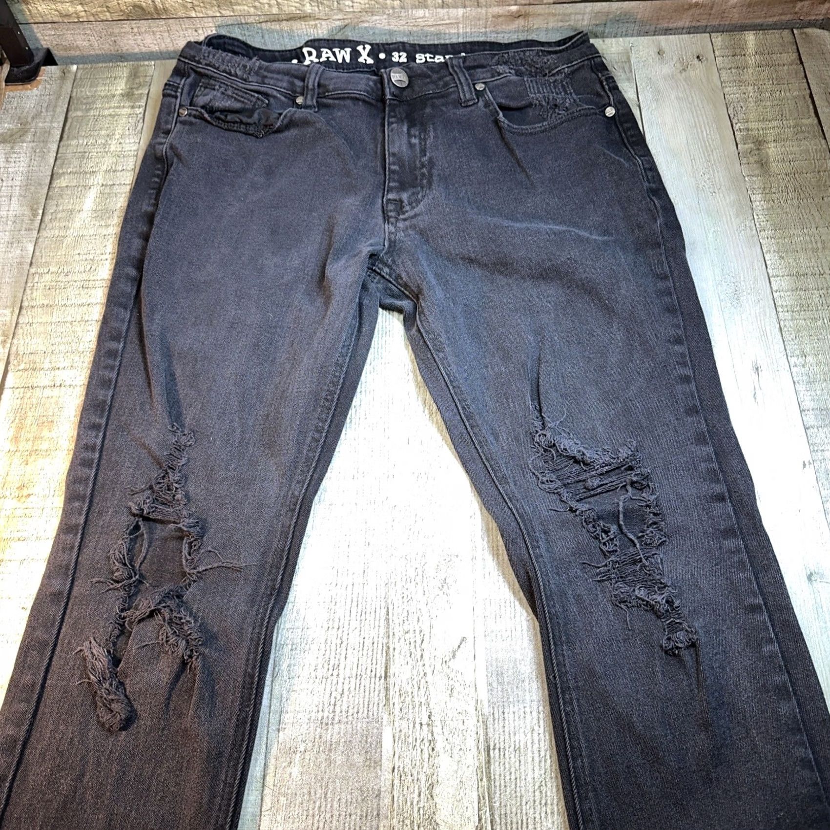 Vintage Men's Raw X Black Flex Moto Jeans - Jeans - 32 x 30 - Regular - Black - Moto Jeans - Men Size US 32 / EU 48 - 2 Thumbnail