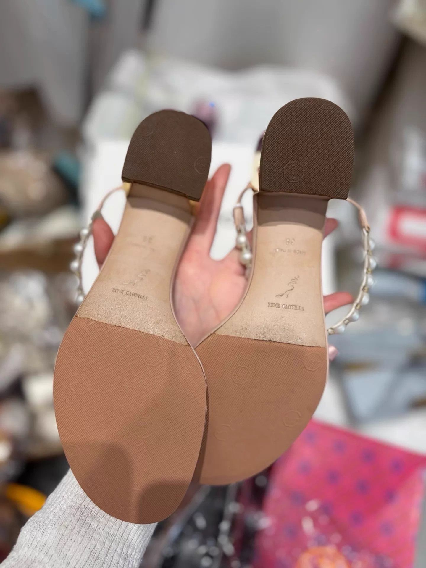 Rene Caovilla RC sakura pink pearl thong chunky heel sandals 38 99new Size US 7.5 / IT 37.5 - 5 Thumbnail