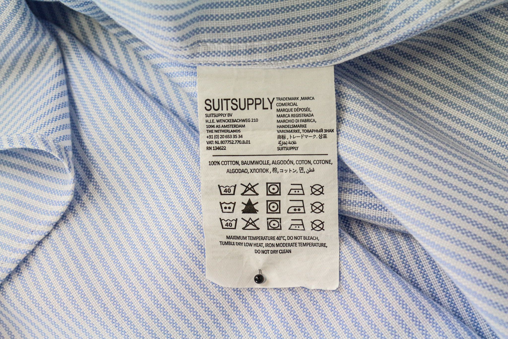 Suitsupply 44/17 1/2 Extra Slim Blue Cotton Striped Cutaway 78643 Size 44R - 6 Thumbnail