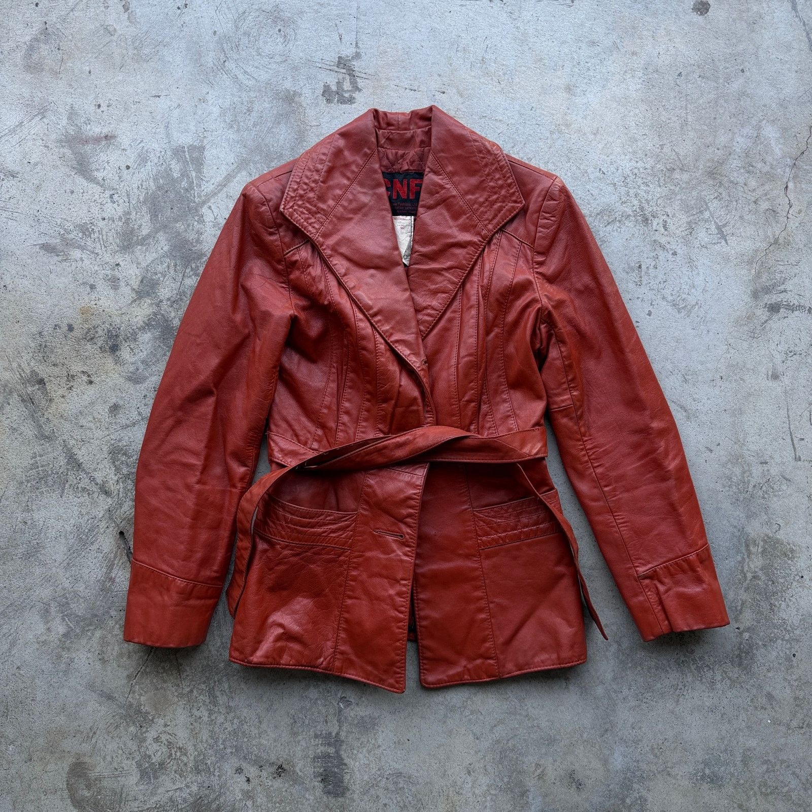 Other Beautiful Vintage 70s CNF Rust Leather Belted Jacket Women Size L / US 10 / IT 46 - 1 Thumbnail