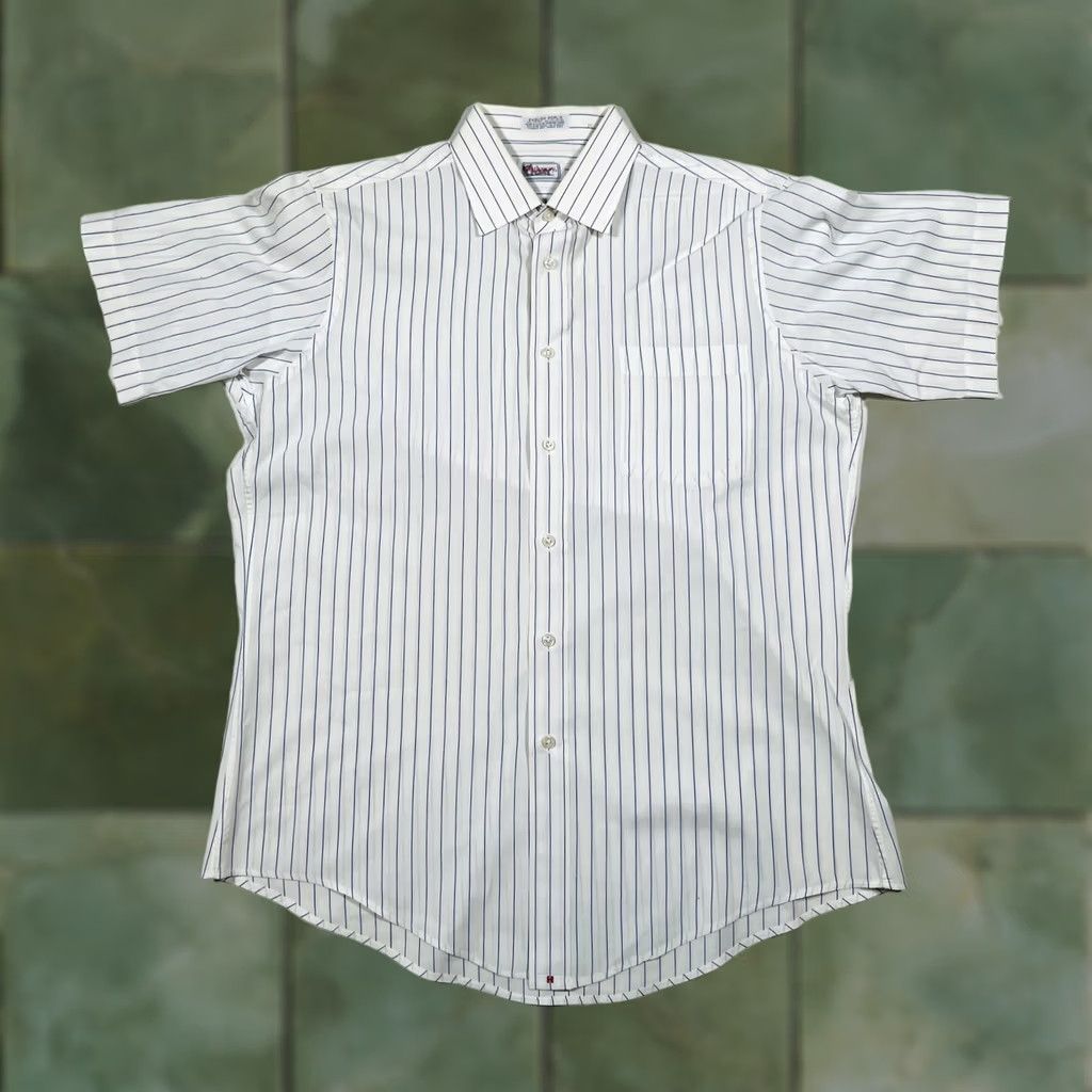 Vintage Hathaway Shirt Mens White Blue Stripe Short Sleeve English Poplin Made USA L Size US L / EU 52-54 / 3 - 1 Thumbnail