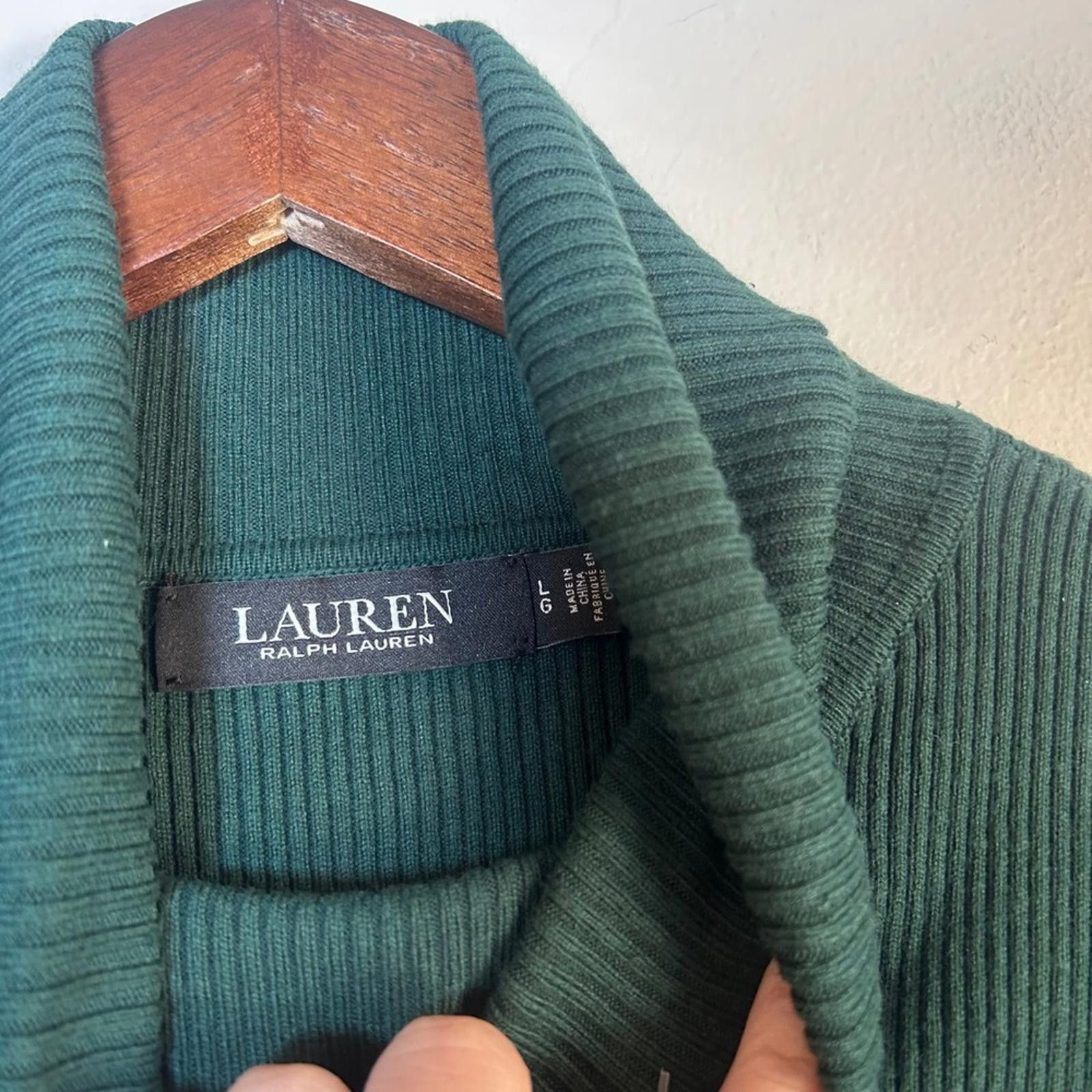 Lauren Ralph Lauren Lauren Ralph Lauren Turtleneck Sweater Large Green Ribbed Size L / US 10 / IT 46 - 3 Thumbnail