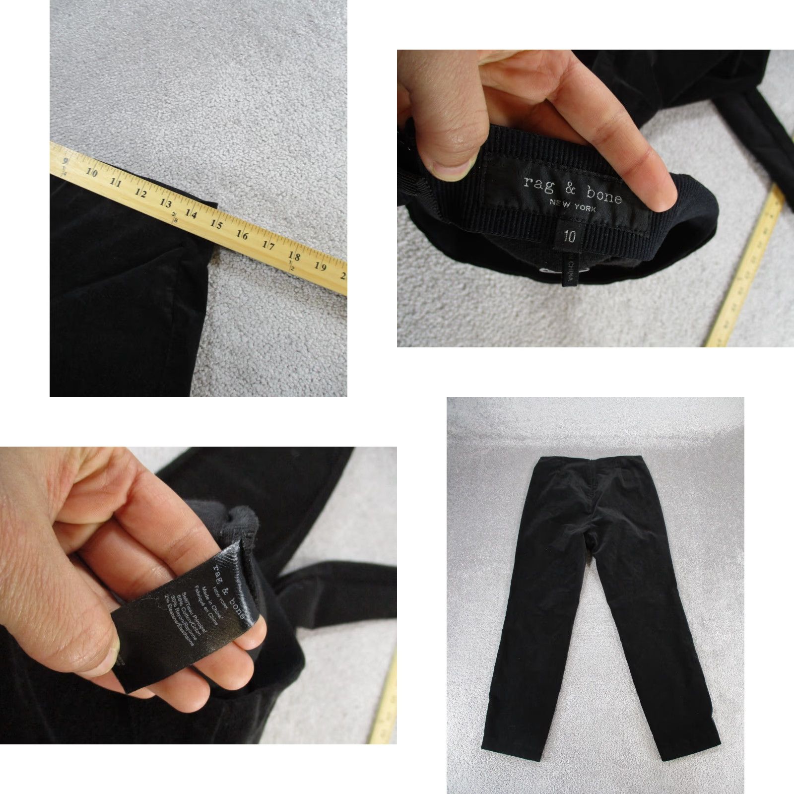 Rag & Bone rag & bone Pants Womens 10 Black Velvet Slim Fit Tapered Ankle Size 32" / US 10 / IT 46 - 8 Thumbnail