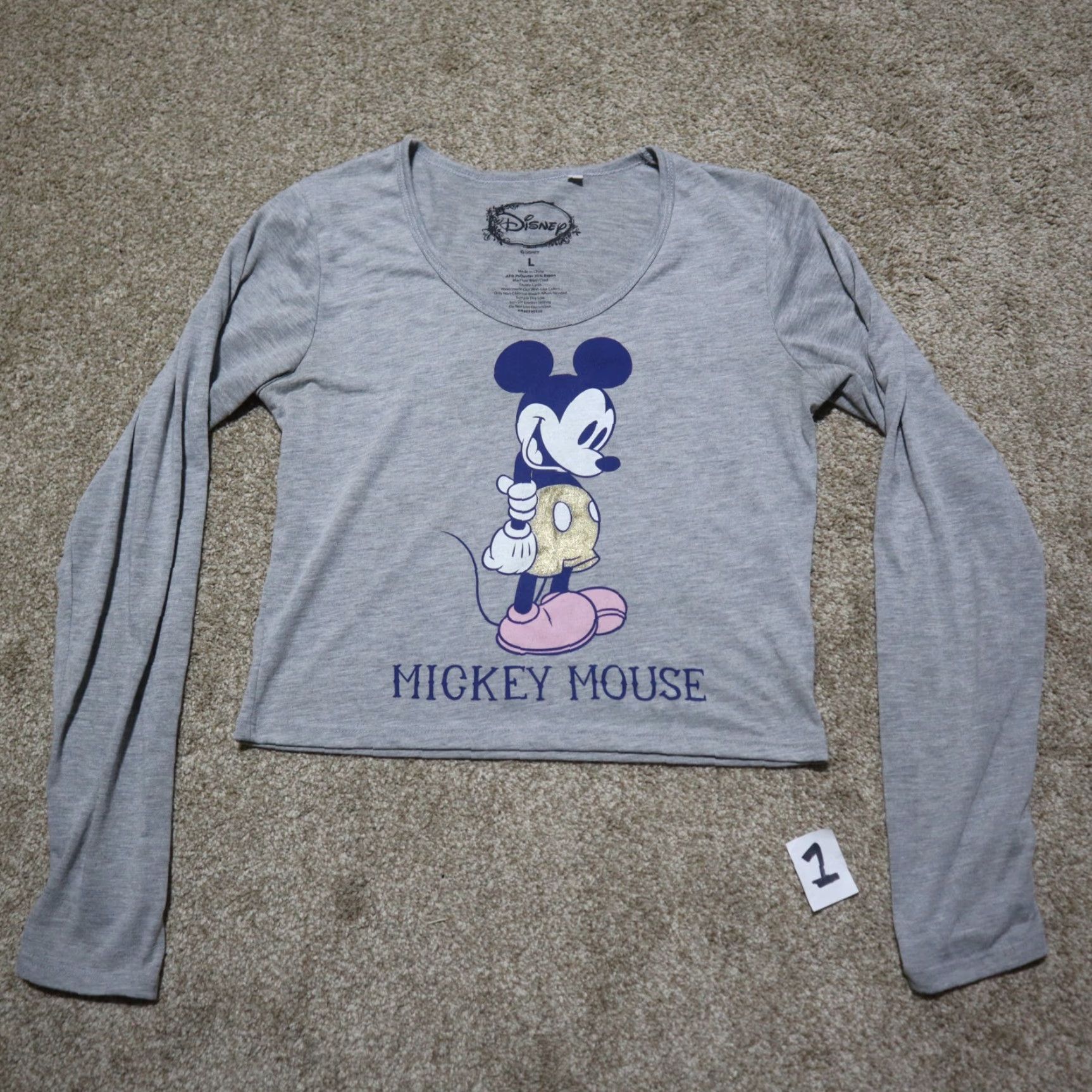 Disney Disney Shirt Women L Cropped Mickey Mouse Glasses Sunglasses Gray 100% Cotton Round Neck Short Sleeve Casual Shirt Mens Girls Size L / US 10 / IT 46 - 2 Thumbnail