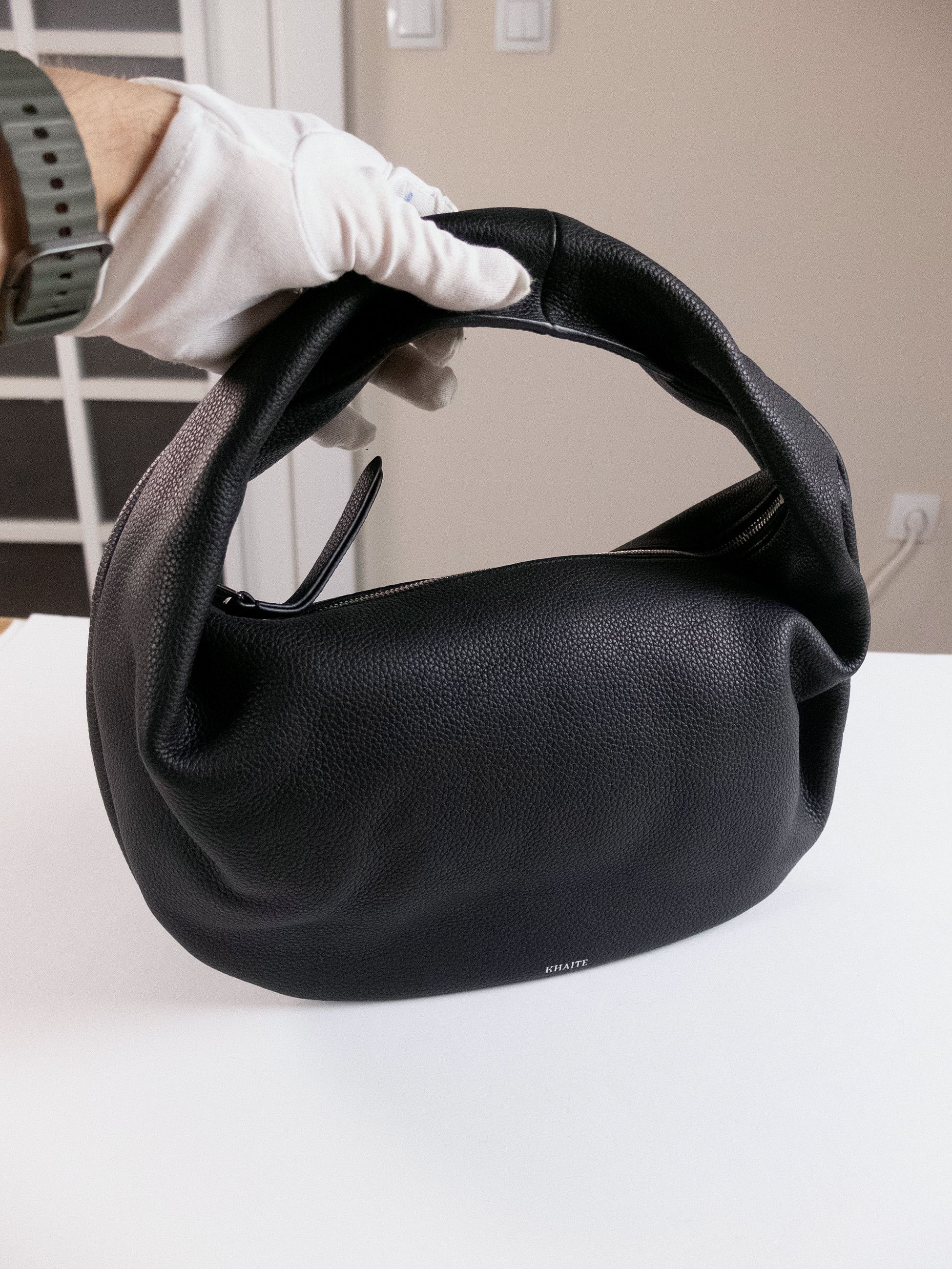 KHAITE KHAITE Olivia medium black grained leather hobo bag Size ONE SIZE - 7 Thumbnail