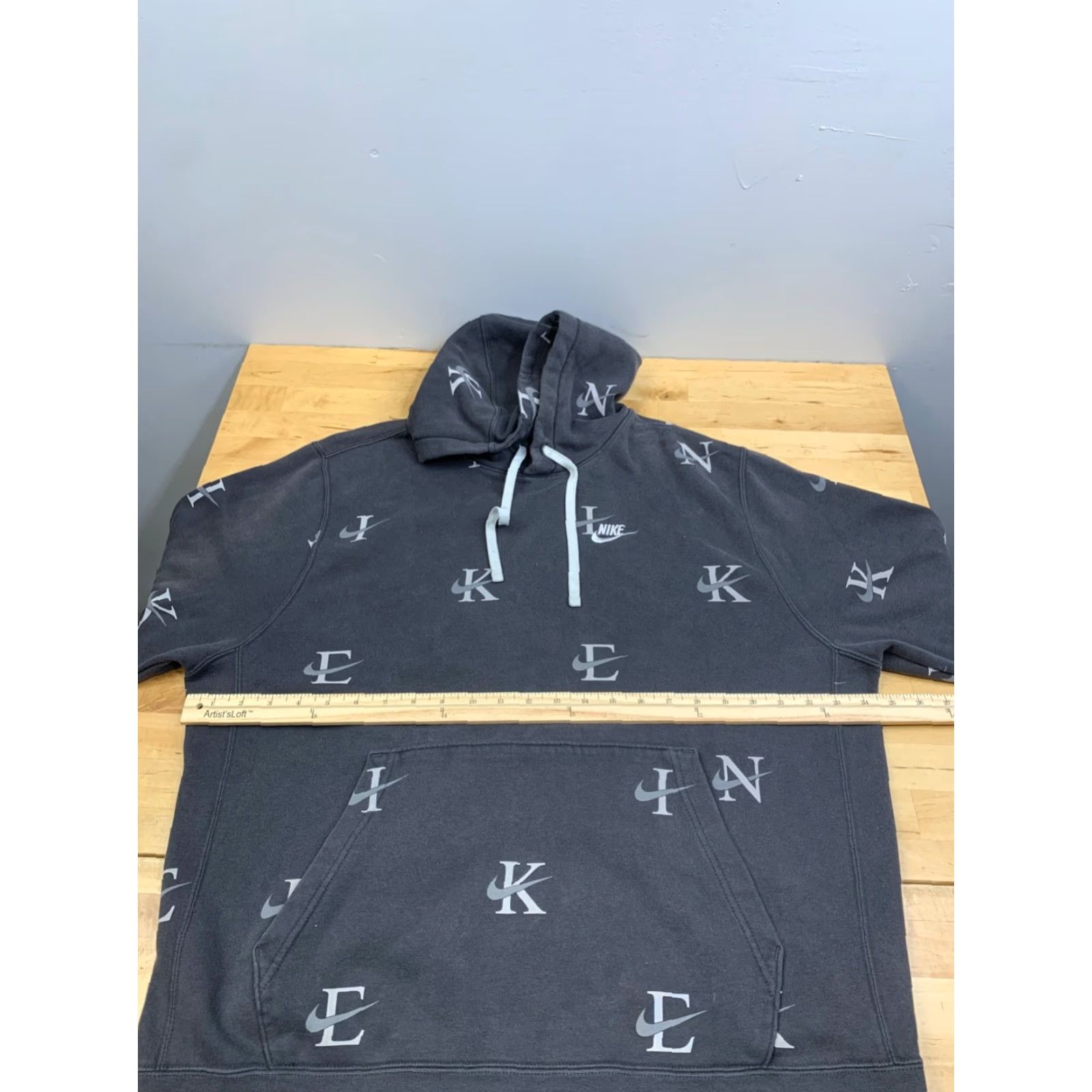 Nike Nike Hoodie Mens XL Black AOP Pullover Logo Faded Swoosh 12044 Size US XL / EU 56 / 4 - 7 Thumbnail