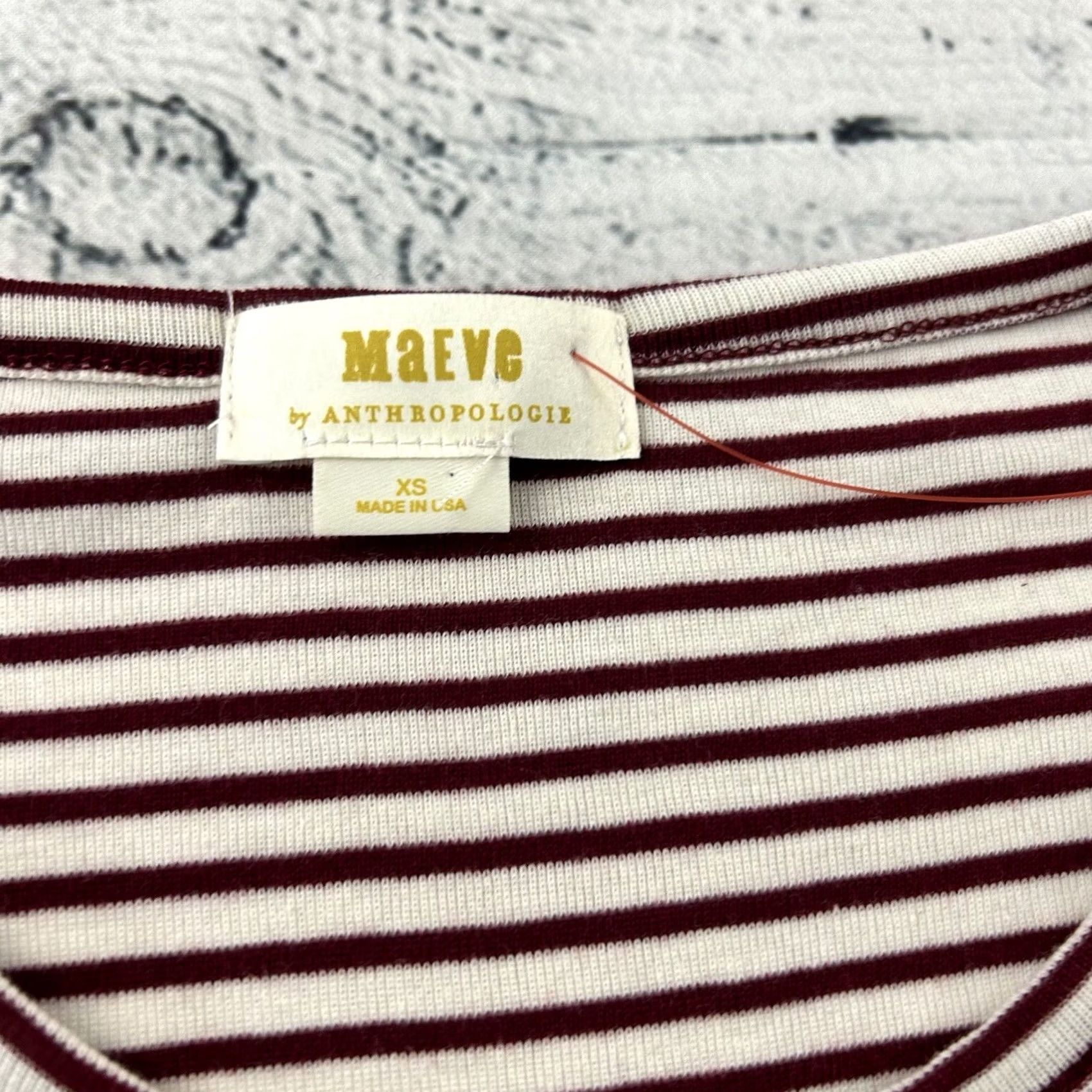 Vintage Maeve Anthropologie Striped Floral Short Sleeve Top XS Womens Maroon Red Blouse Shirt Womens XS Floral 90s? Size XS / US 0-2 / IT 36-38 - 2 Thumbnail