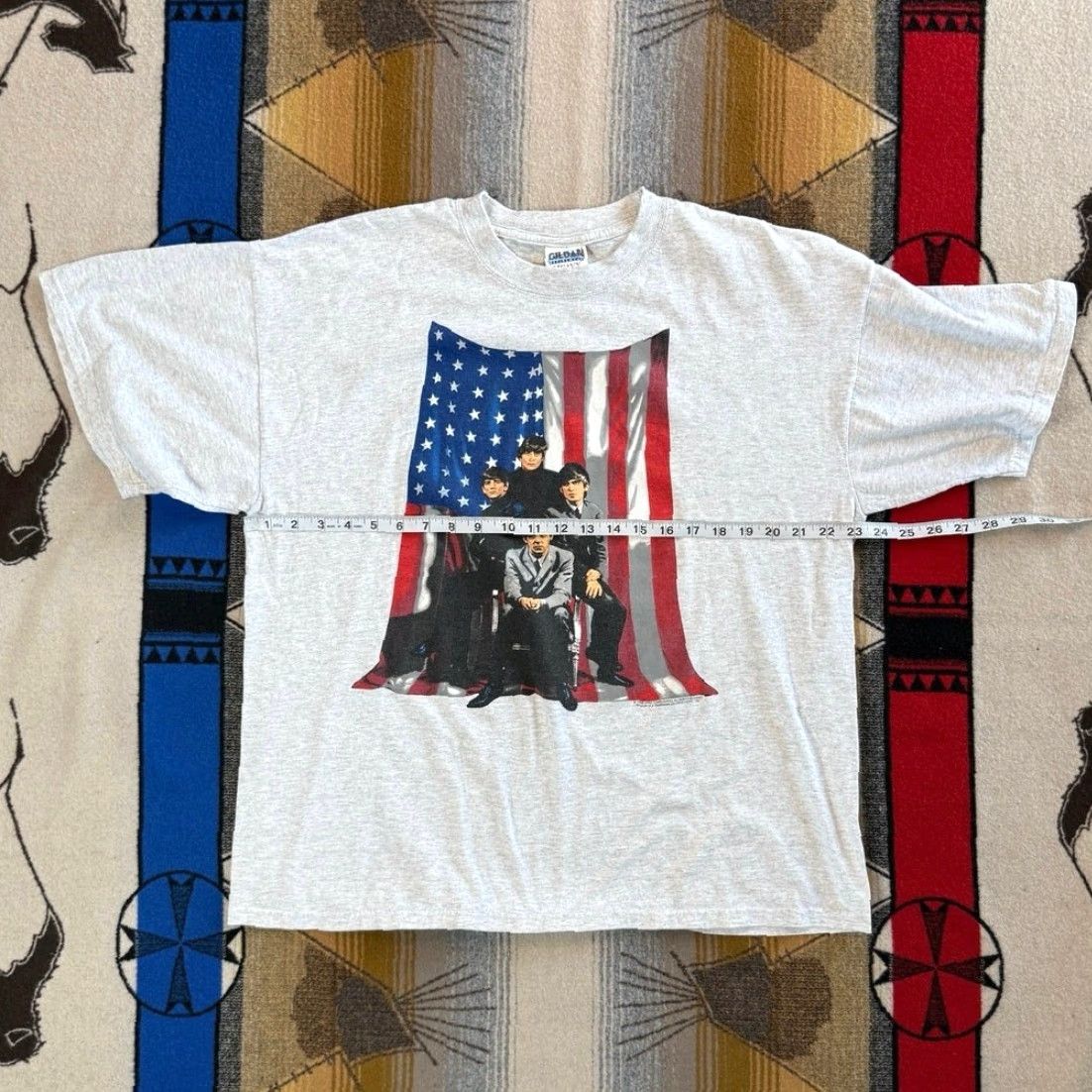 Gildan VINTAGE The Beatles Apple Corps T-Shirt XL Double-Sided USA Flag Gray 90s Band Music Rock Mens Size US XL / EU 56 / 4 - 6 Thumbnail