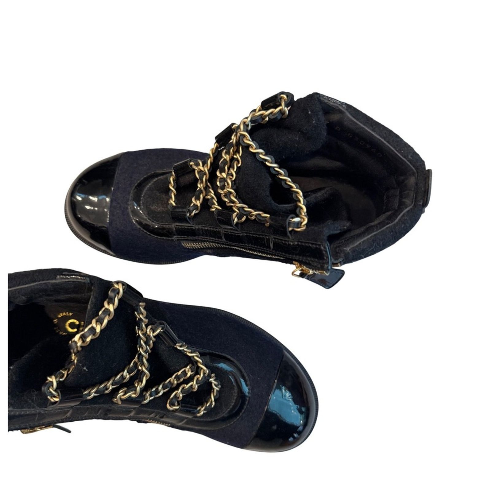 Chanel CHANEL Black Tweed Cap Toe Ankle Boots Gold Chain Size US 7.5 / IT 37.5 - 3 Thumbnail