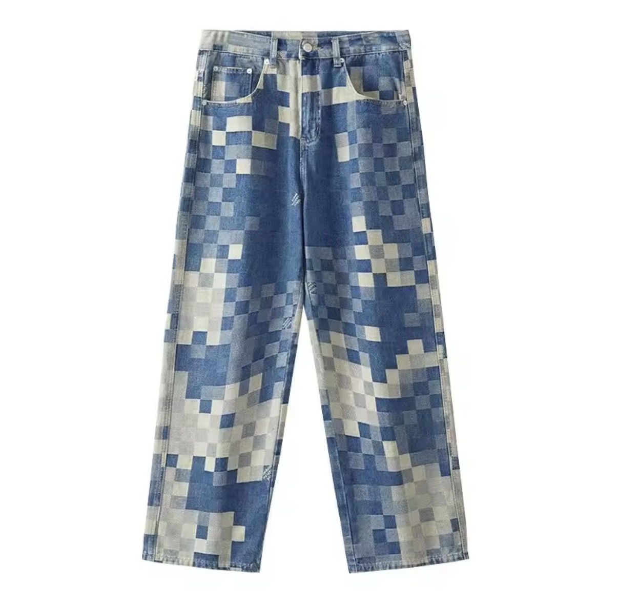 Jean Mosaic Designer Checkerboard Straight Loose Jeans Size US 30 / EU 46 - 5 Thumbnail
