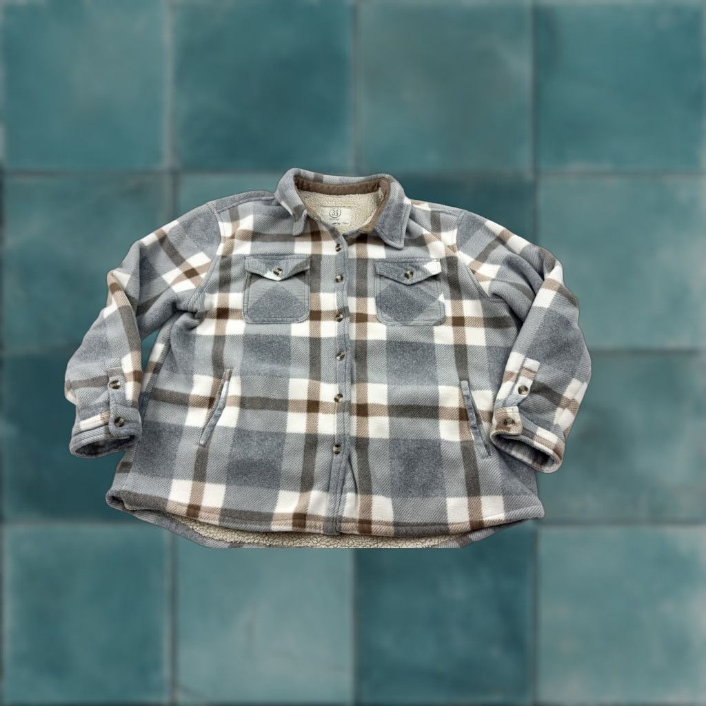 Vintage Sage Collective Jacket Womens 2XL Gray Plaid Sherpa Lined Fleece Button Up Warm Size XXL / US 16-18 / IT 52-54 - 1 Thumbnail