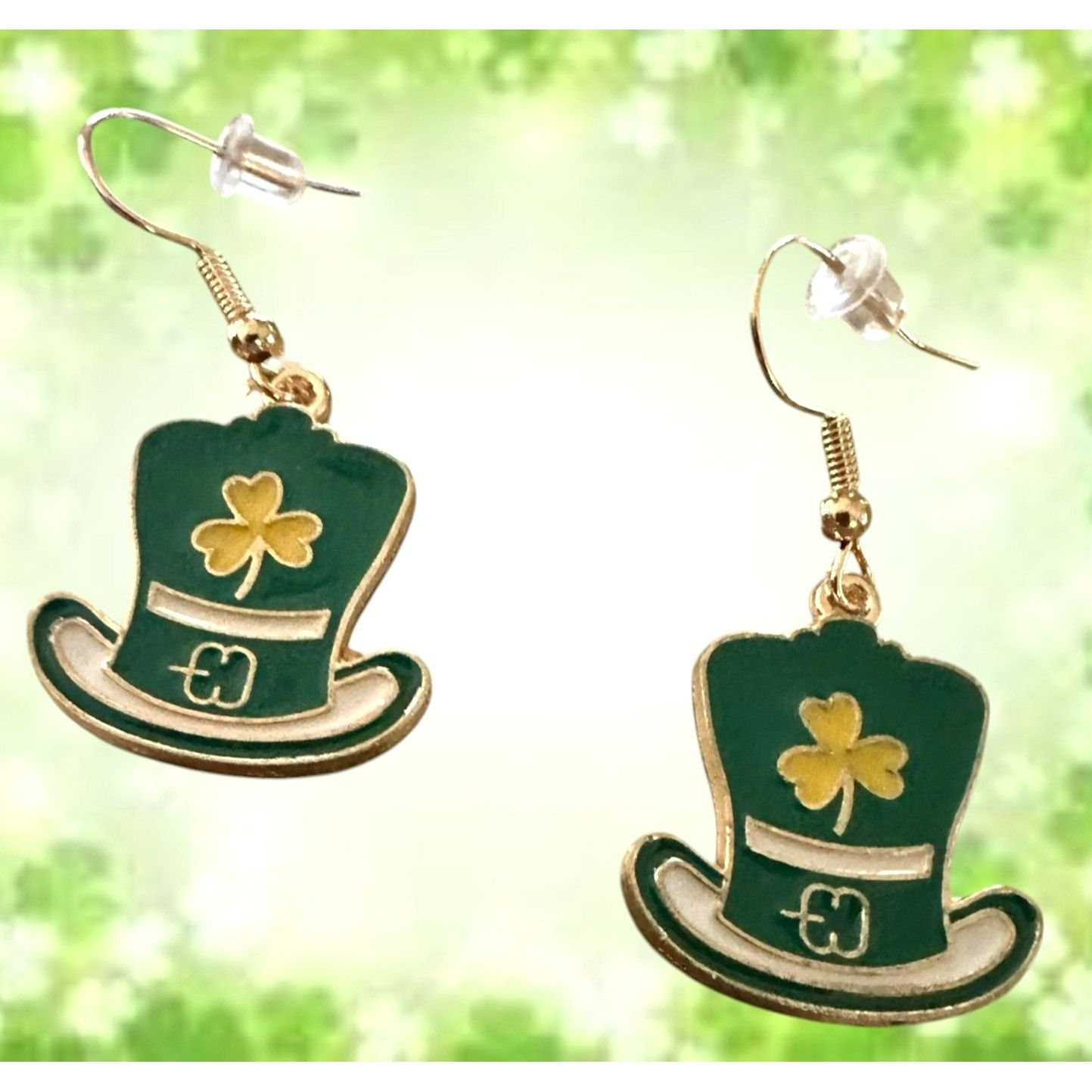 Handmade St Patricks Day Leprechaun Hat Earrings Shamrock Green Dang Size ONE SIZE - 1 Thumbnail