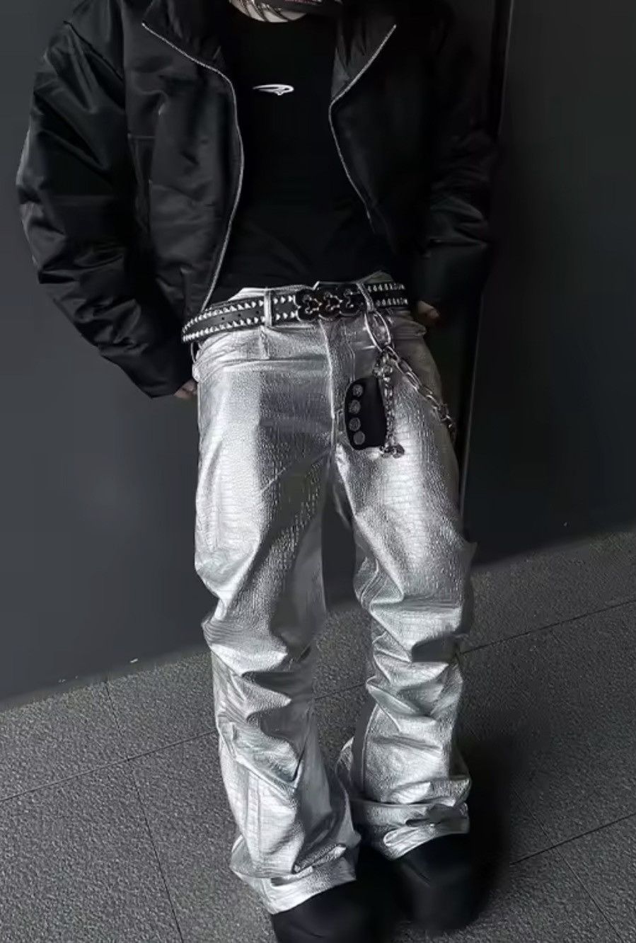 Japanese Brand Crinkled Faux Leather Pants Baggy Stacked PVC Trousers Size US 35 - 6 Thumbnail