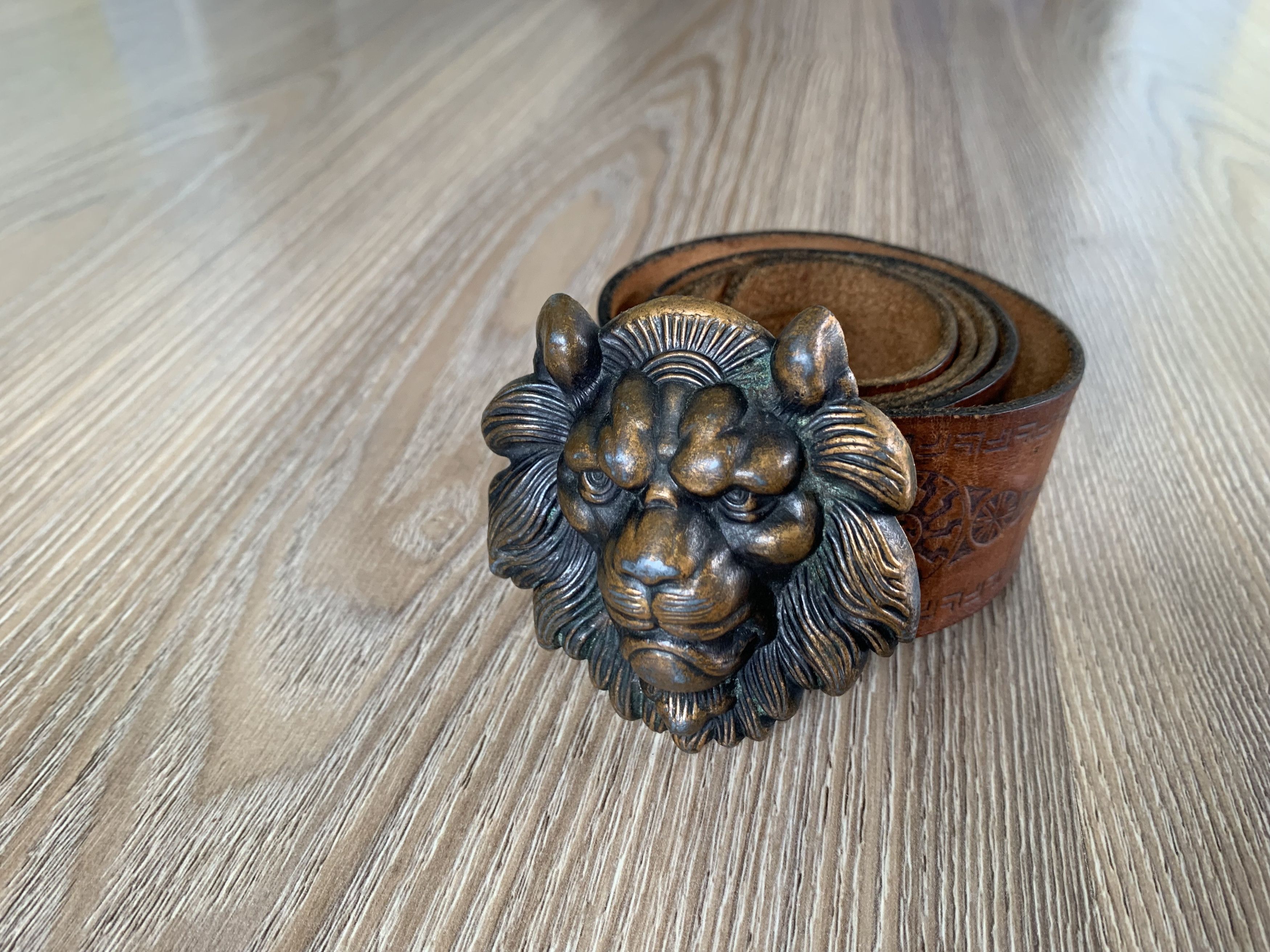 Handmade × Vintage Lion Head Handmade Embossed Leather Belt Size ONE SIZE - 2 Thumbnail