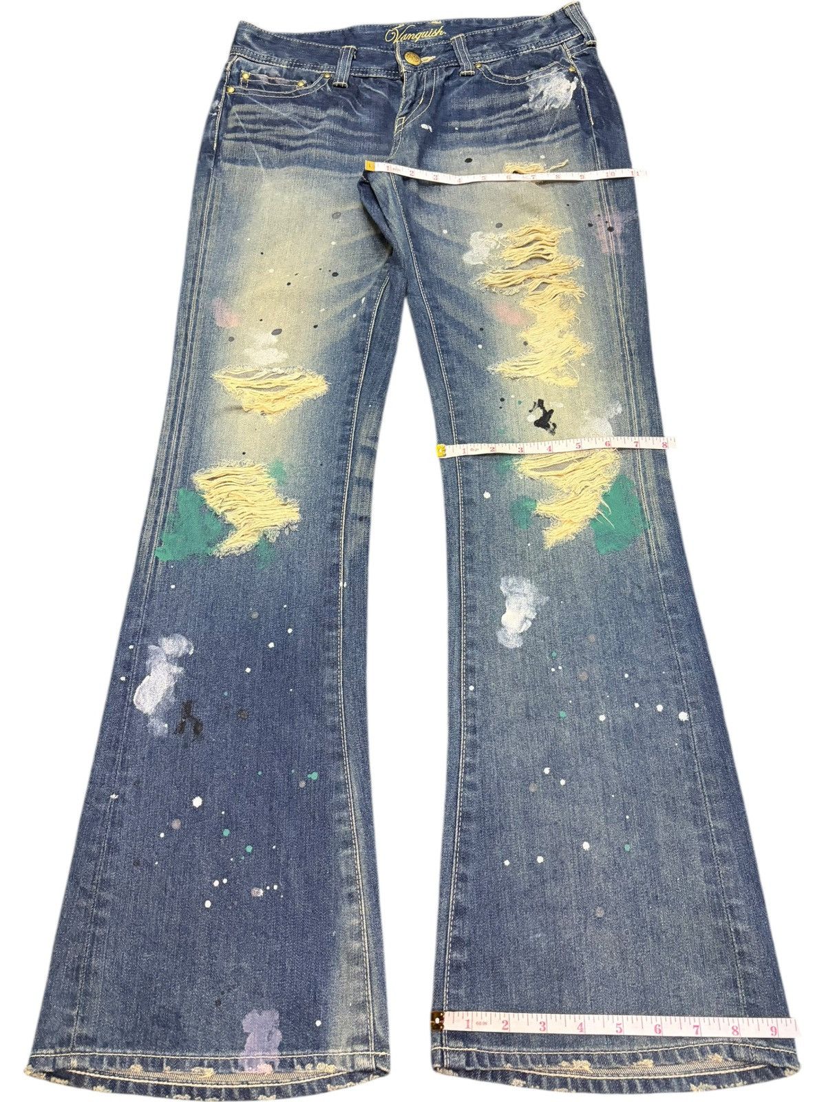 Vanquish Vintage Vanquish Rusty Wash Painted Distress Flare Jeans Size 31" - 8 Thumbnail