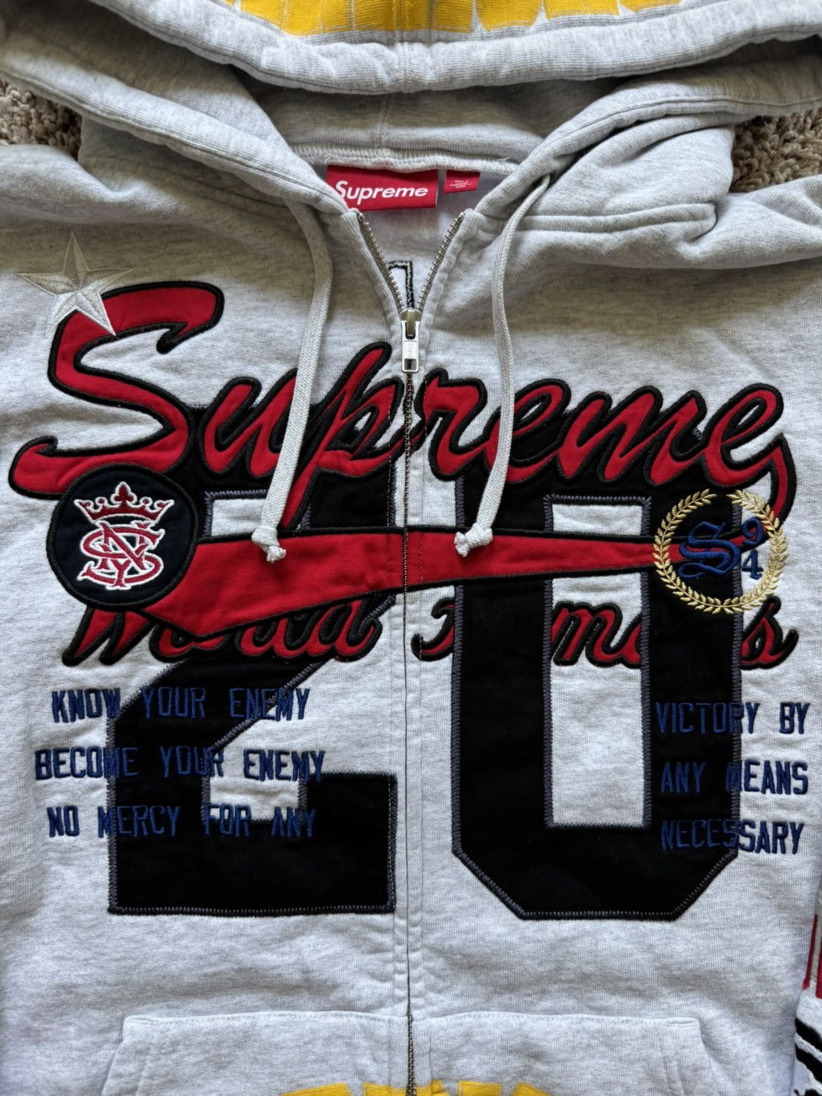 Supreme Warriors Appliqué Zip Up Hooded Sweatshirt Ash Grey Size US XL / EU 56 / 4 - 3 Thumbnail