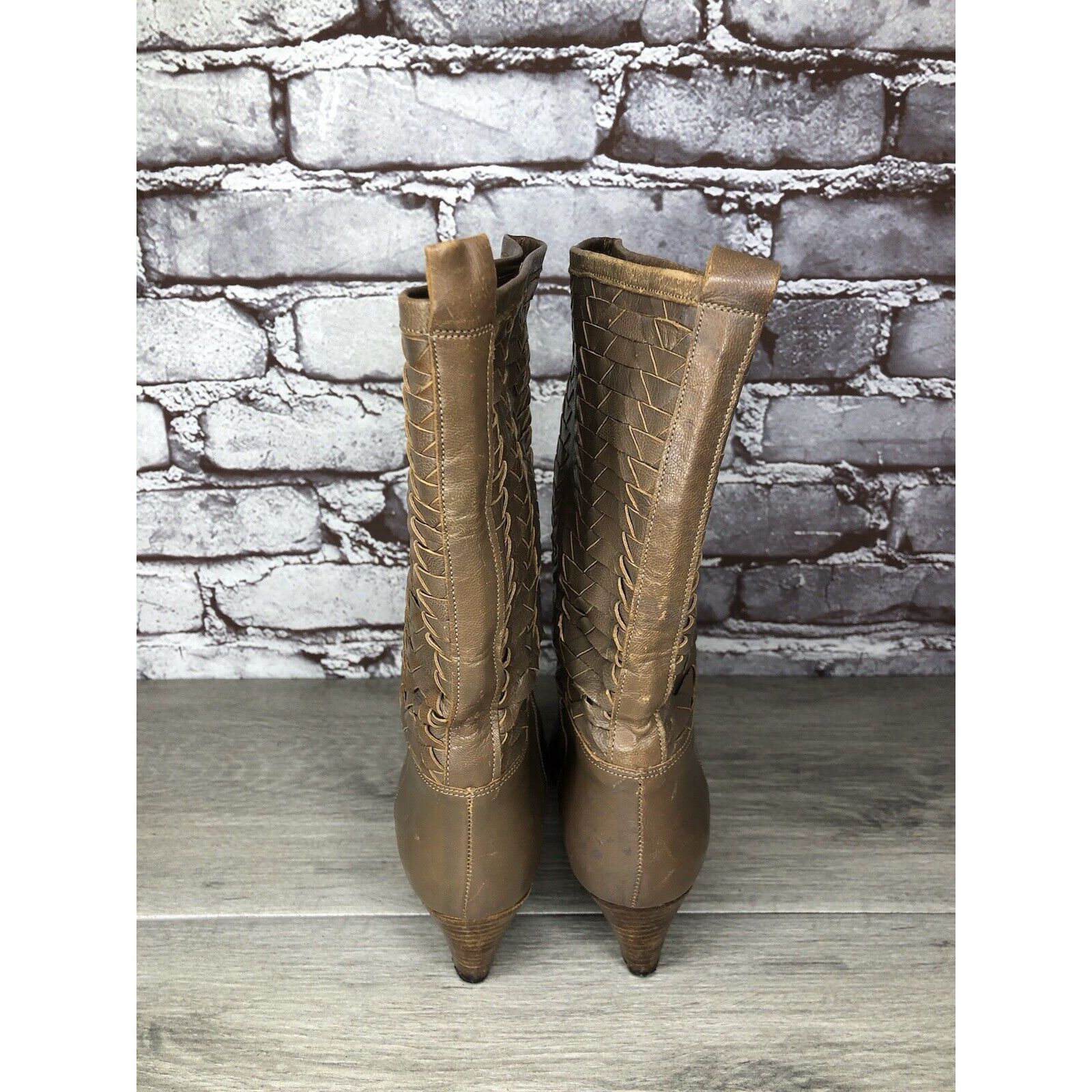 Frye Frye Vintage Taupe Leather Woven Weaves Heel Western Boots W Size US 5.5 / IT 35.5 - 6 Thumbnail