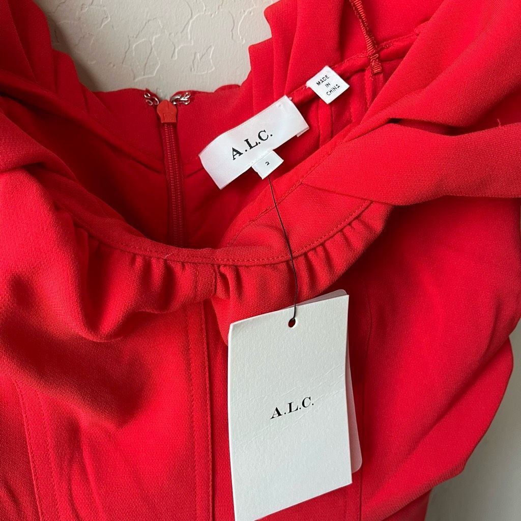 A.L.C. NEW ALC Dress Off Shoulder Red Nora Midi Dress Size 2 Size XS / US 0-2 / IT 36-38 - 5 Thumbnail