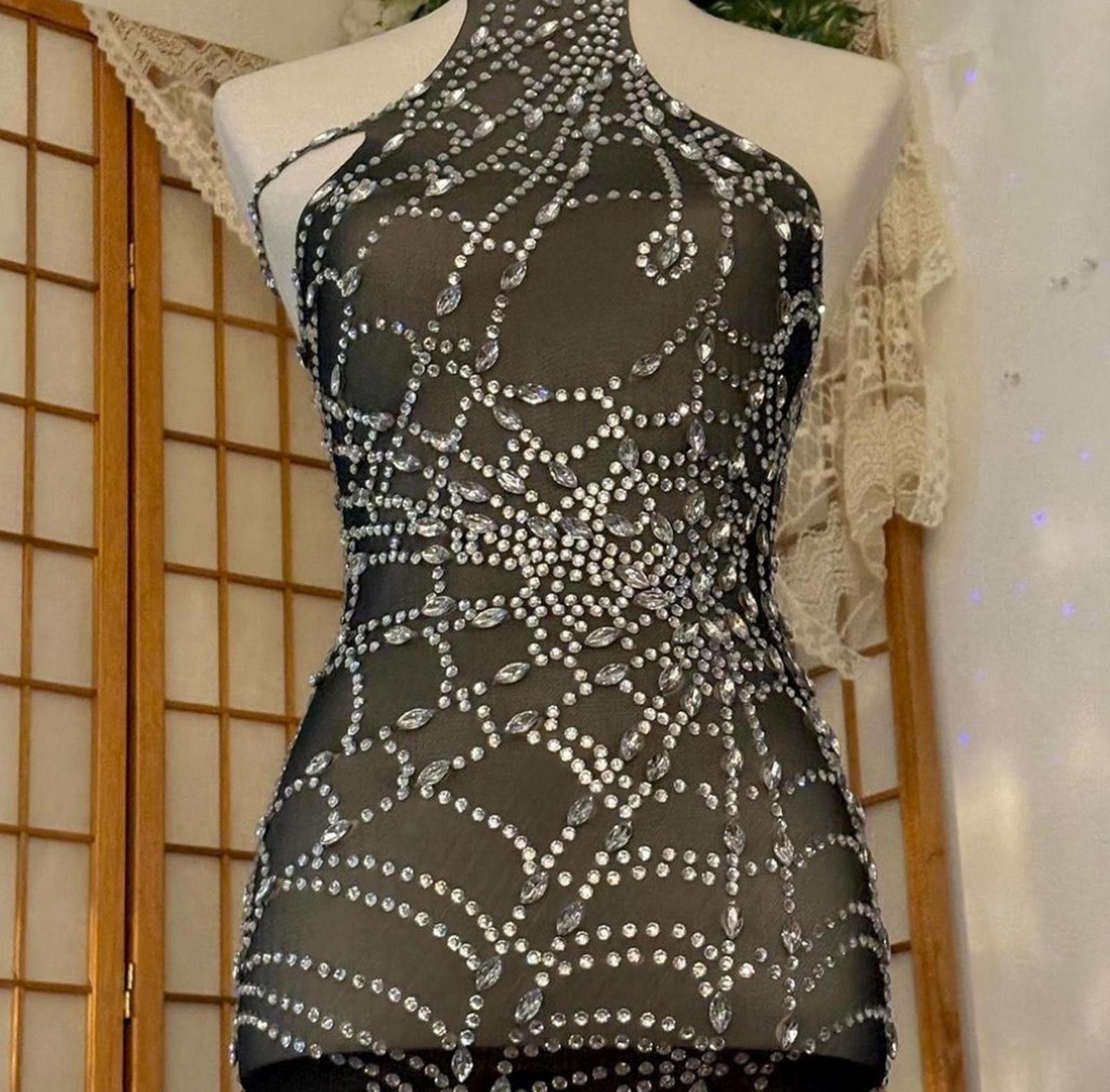 Other Glamorous Jeweled Spiderweb Crystal Gothic Gown Dress Size S / US 4 / IT 40 - 3 Thumbnail