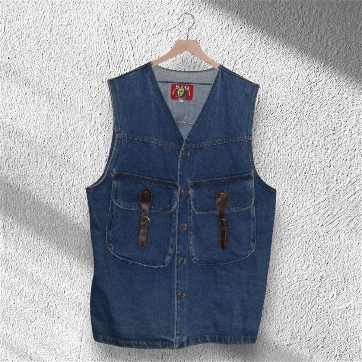 Vintage Sio Denim Dress Vintage with Big Pocket Leather Strap Size L / US 10 / IT 46 - 1 Thumbnail