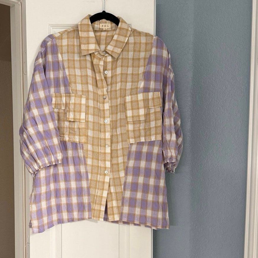 Other POL Plaid Tapered Button Up Blouse Size S / US 4 / IT 40 - 2 Thumbnail